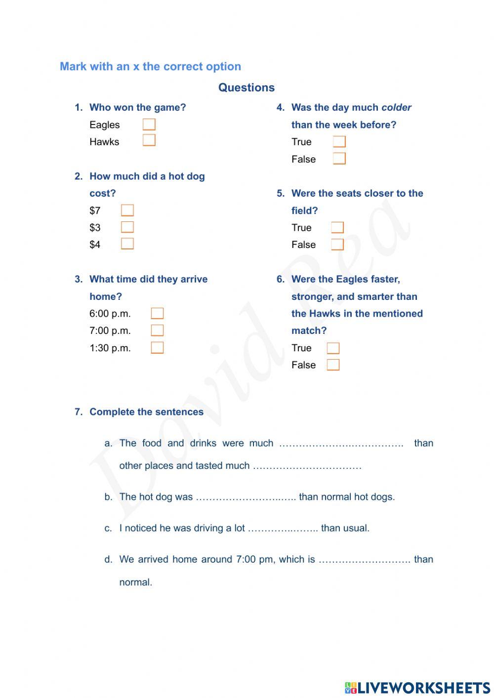 Reading Activity - Comparative and Superlatives - David Rea