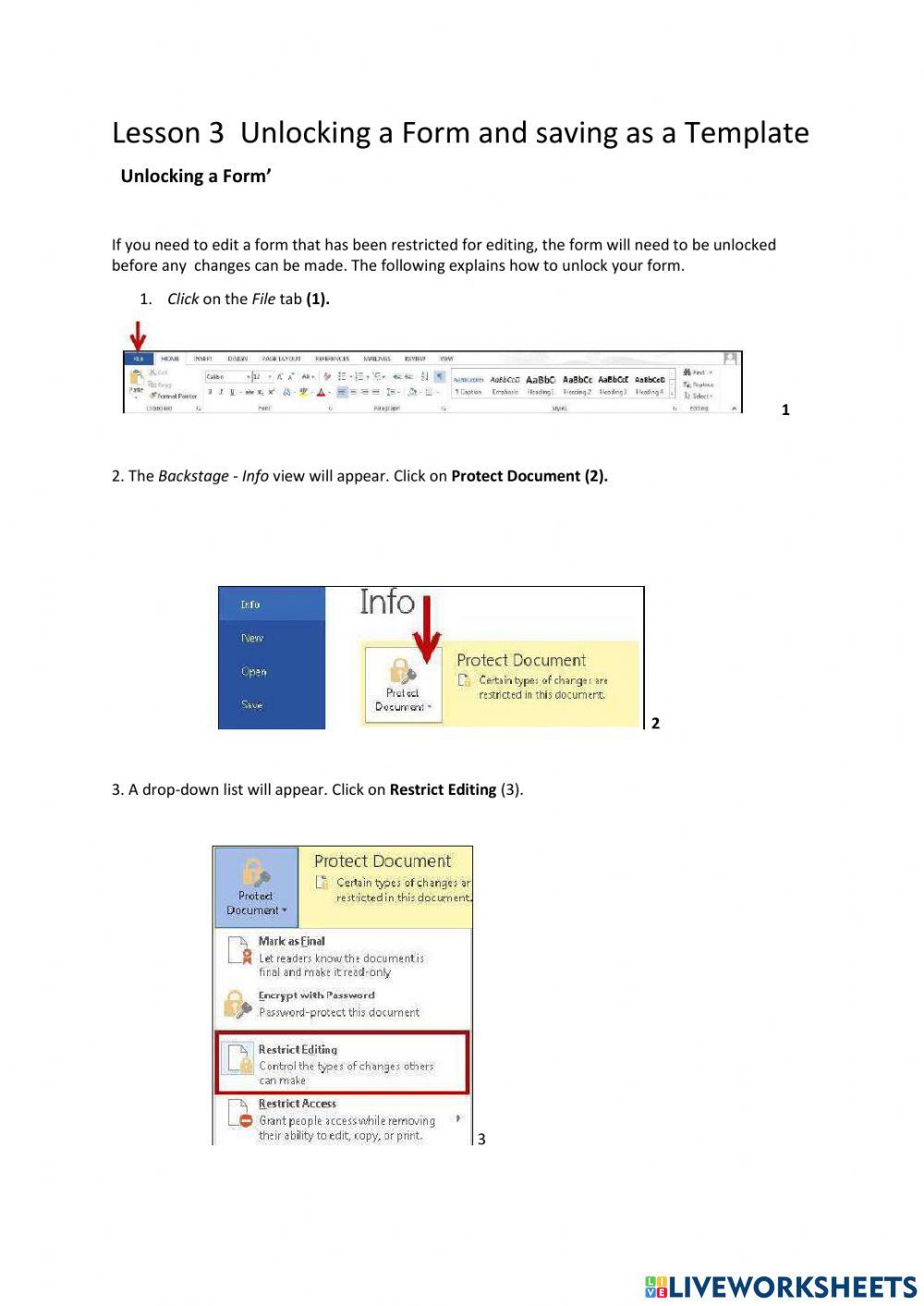 Lesson 3 Unlocking a Form and saving as a Template