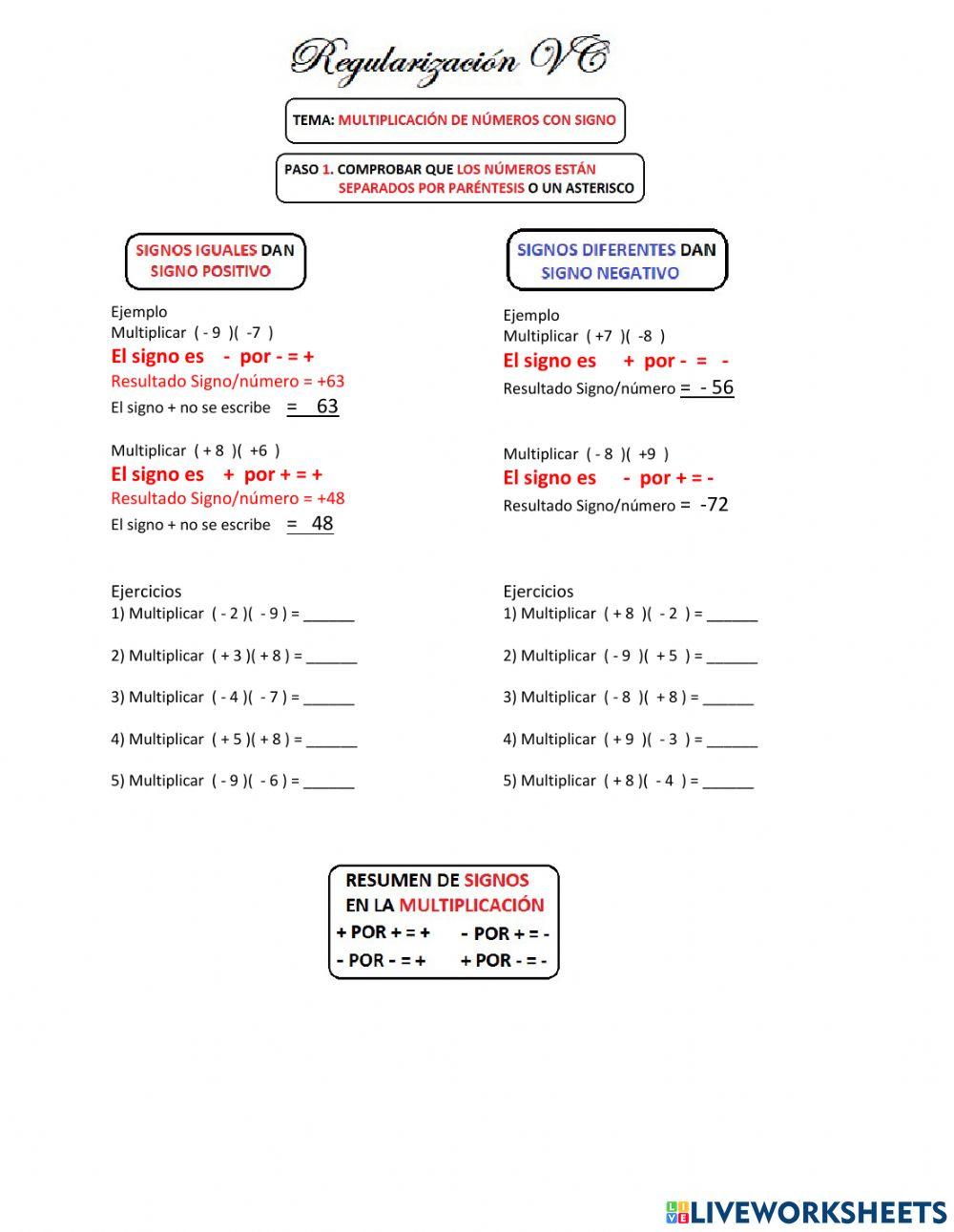 Multiplicación de números con signo