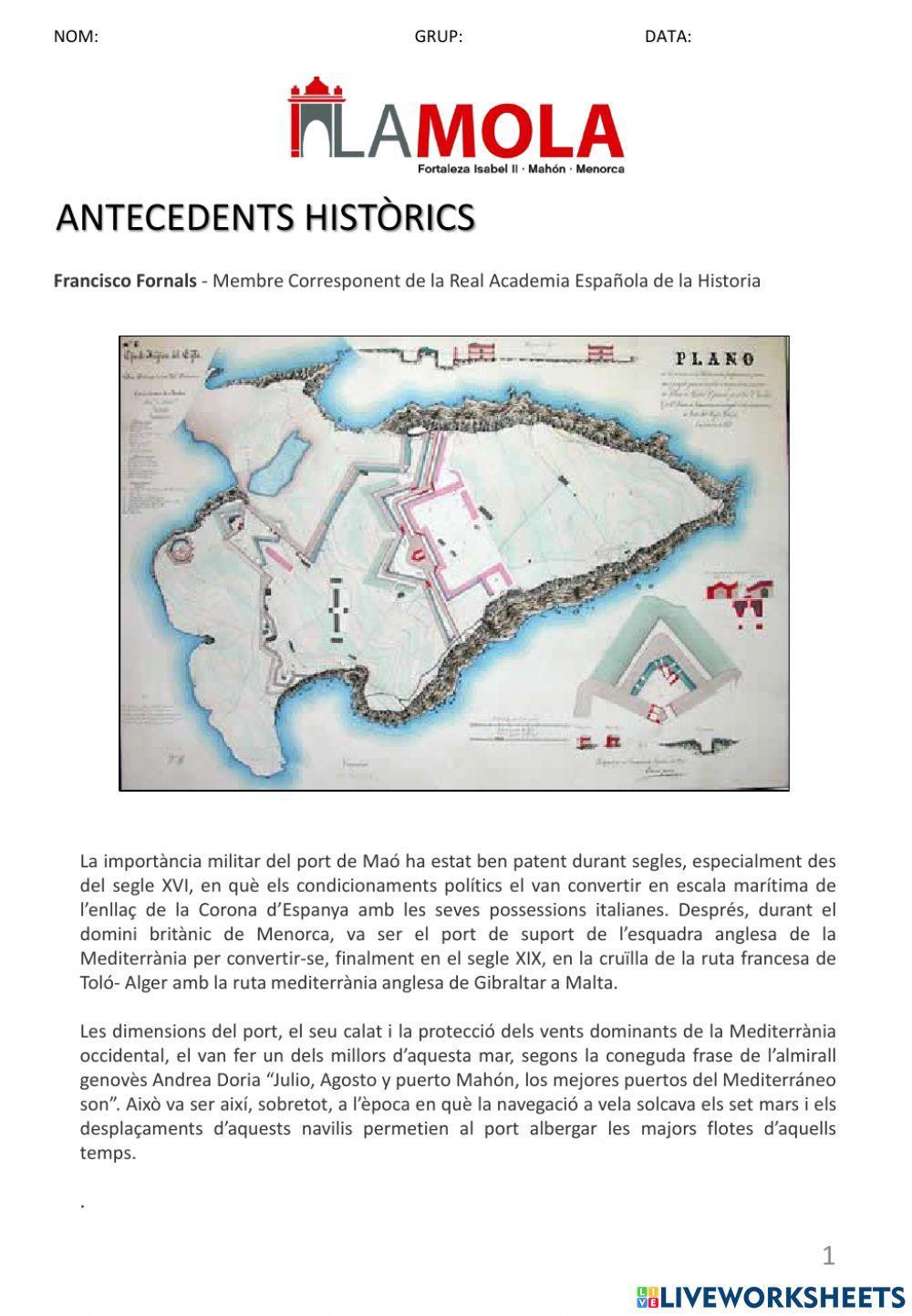 Antecedents històrics de -La Mola-