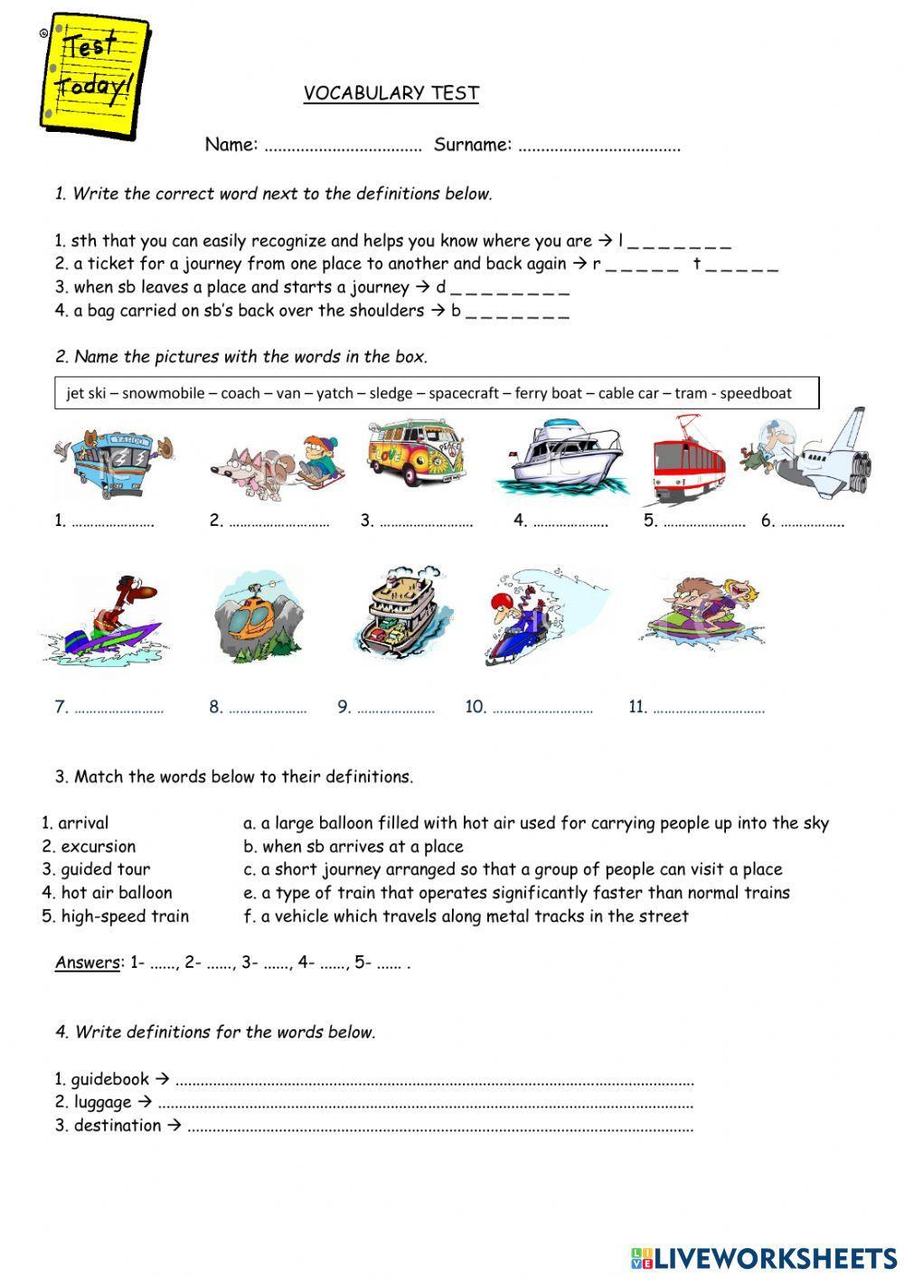 Cosmic B1+ Unit 4 Vocabulary Test 1