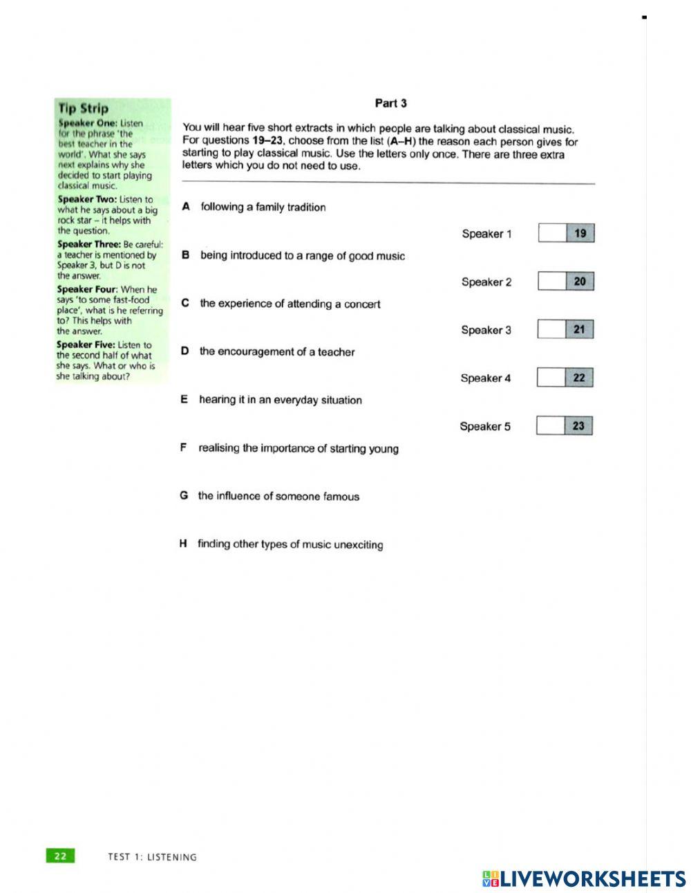 Exam Practice Test 1 Listening