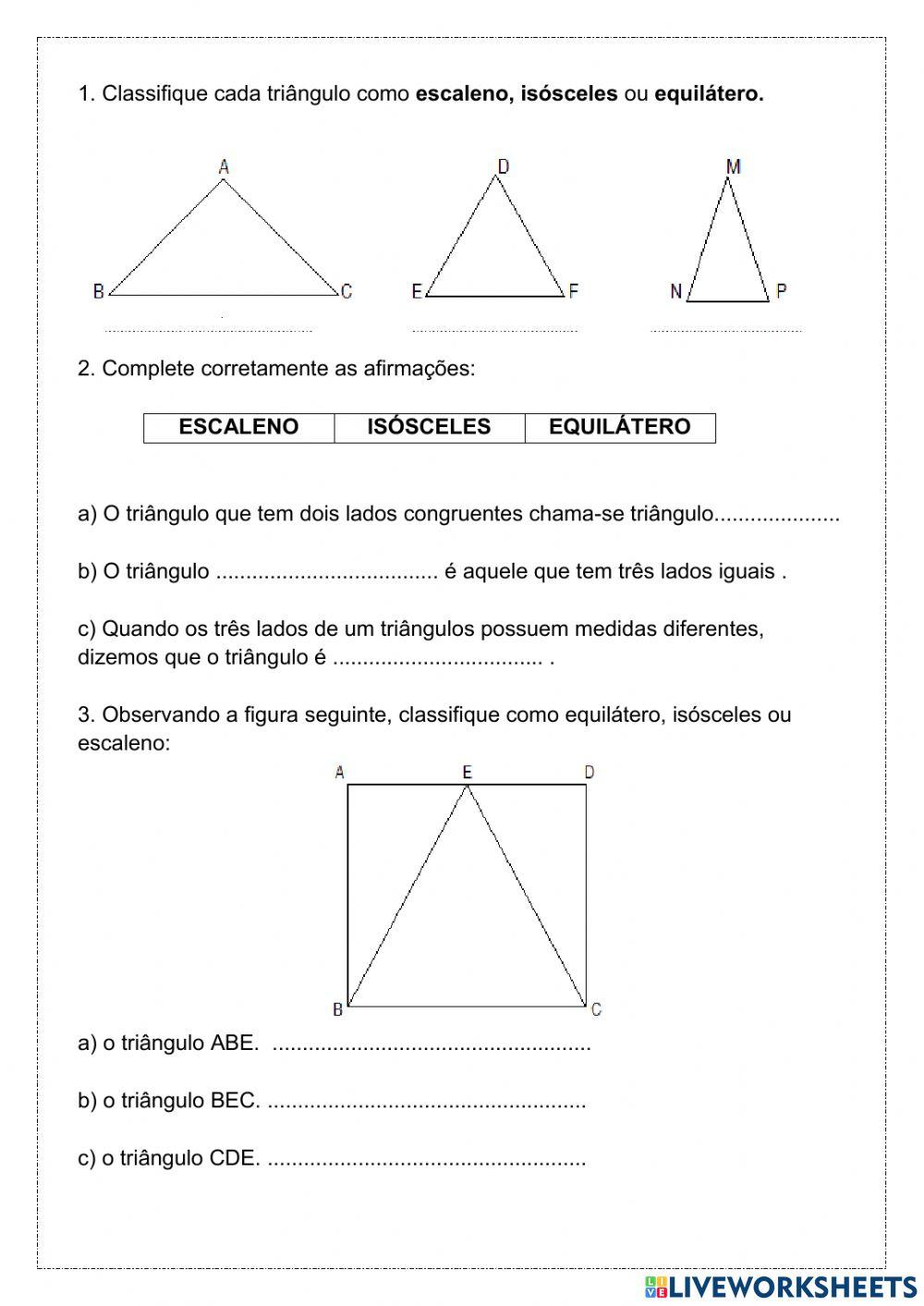 Classificação triangulo