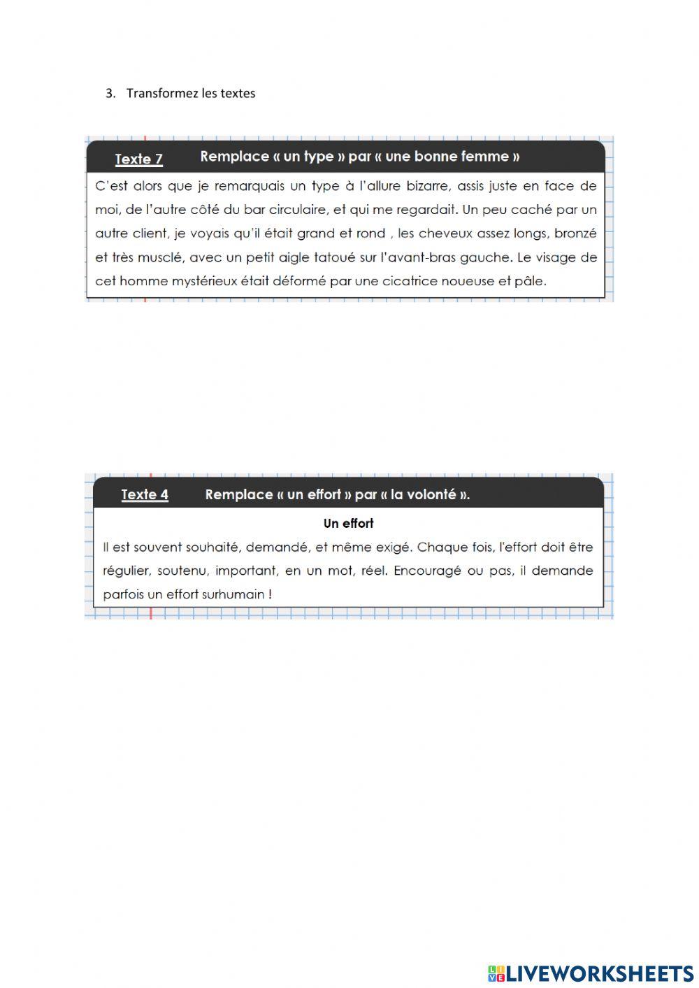 Transposition. Féminin, féminin pluriel, masculin, masculin pluriel