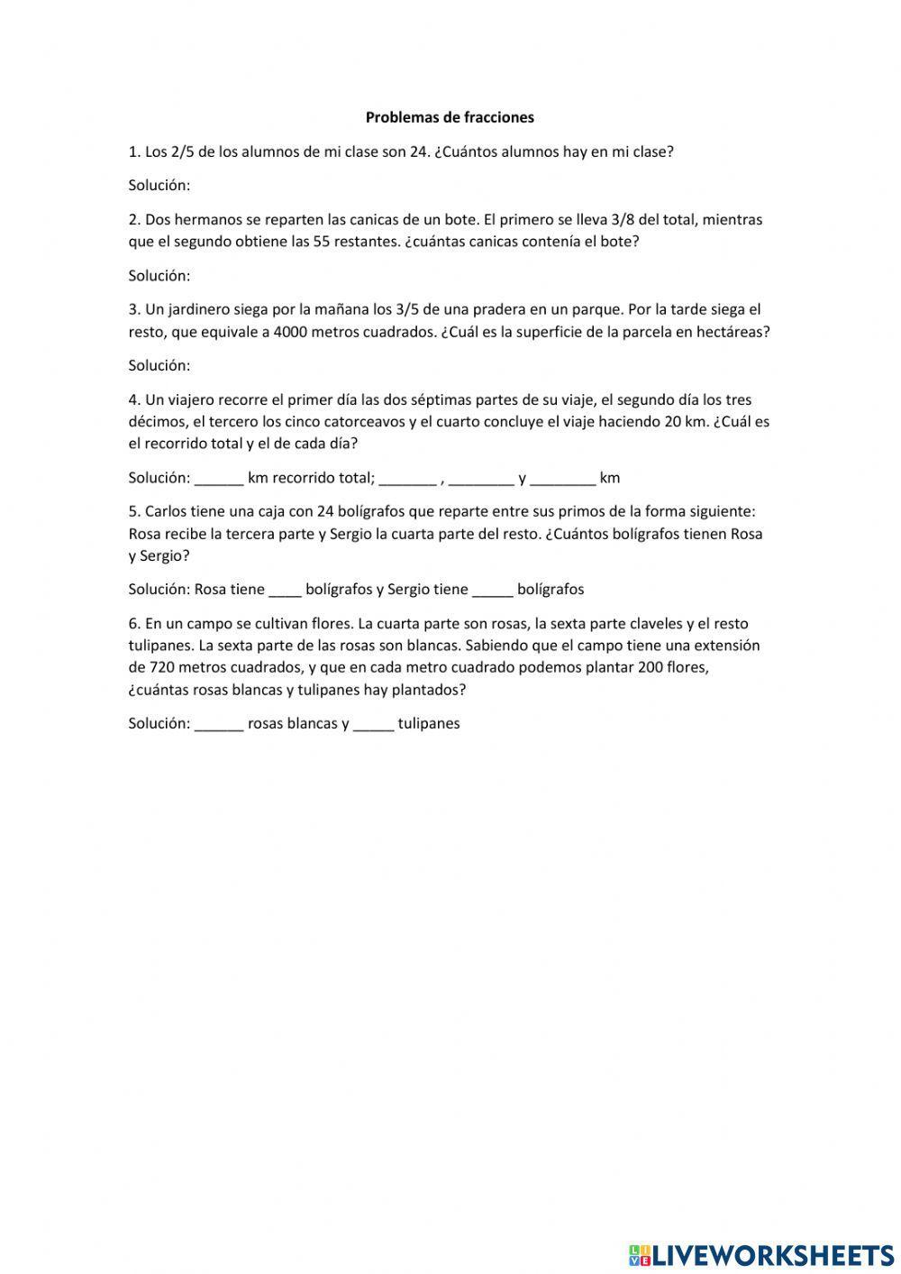 Problemas de fracciones