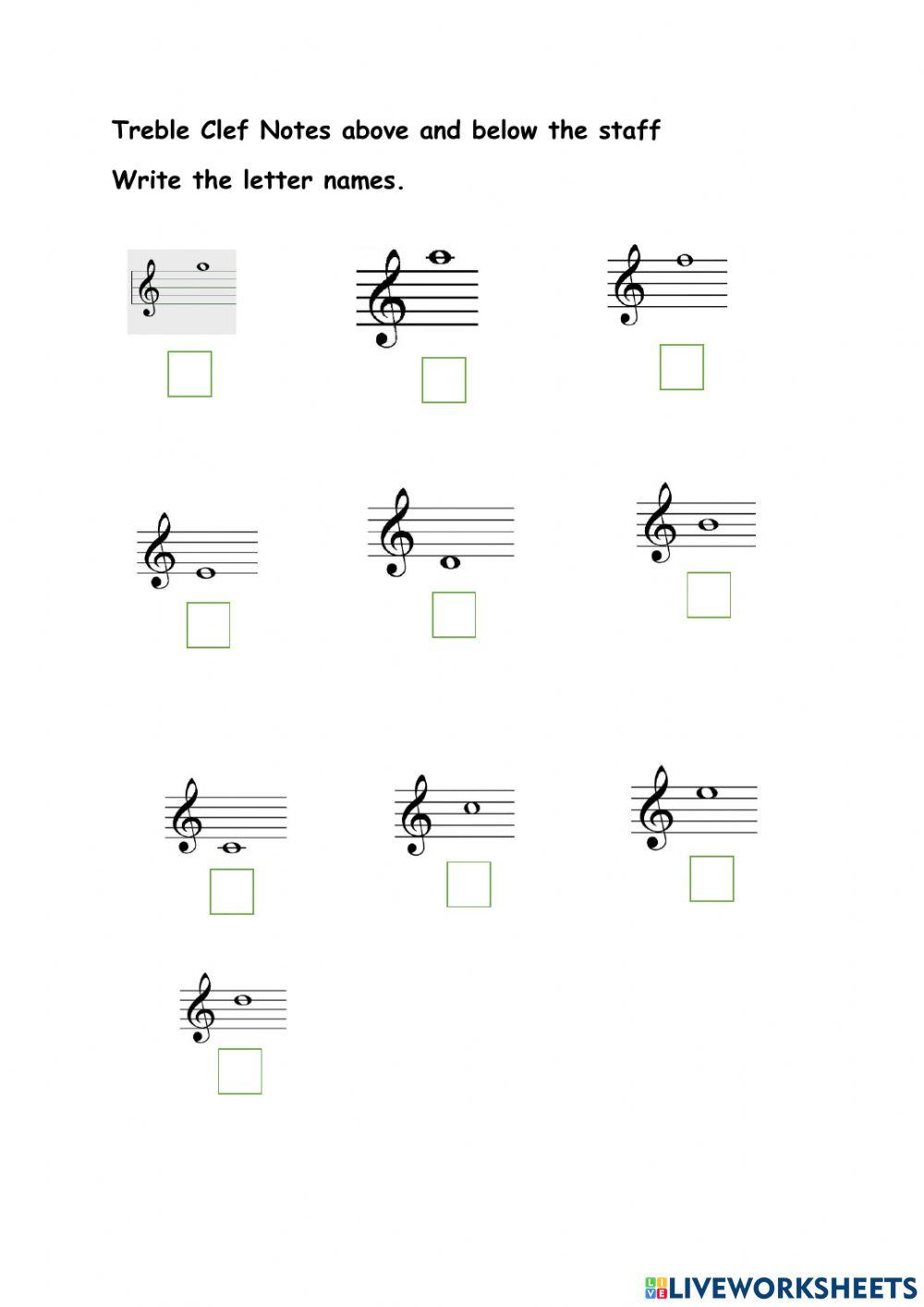 Treble Clef Ledger Lines 2 interactive worksheet Live Worksheets