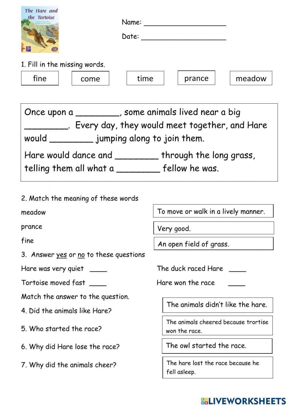 The Hare and the Tortoise Level 19 worksheet | Live Worksheets