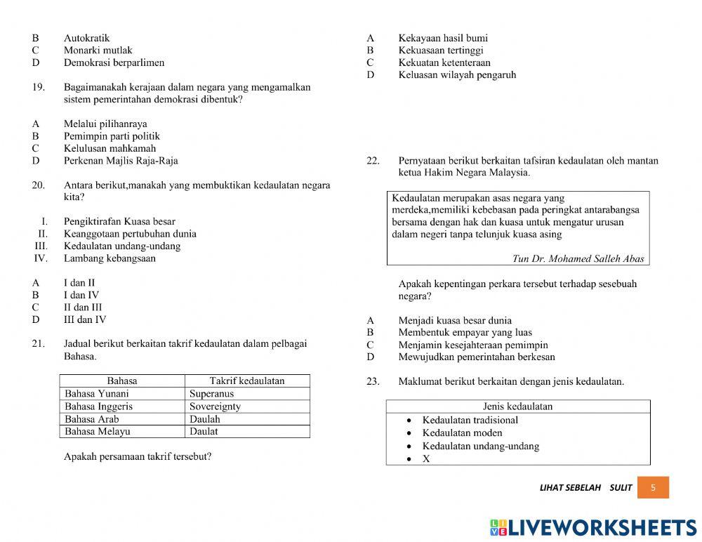 Latihan Ulangkaji Kertas 1 SPM