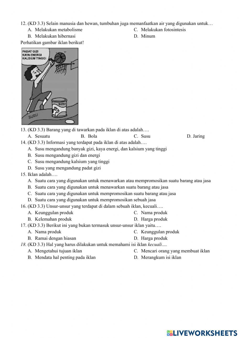 Latihan soal persiapan pas tema 9