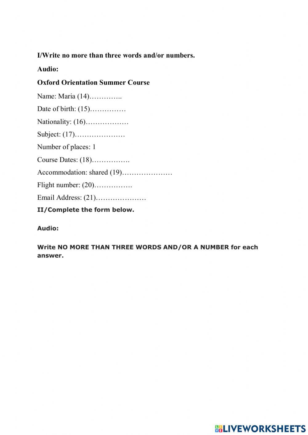 ST2- TUẦN 4- BTBS- Listening (Form completion)