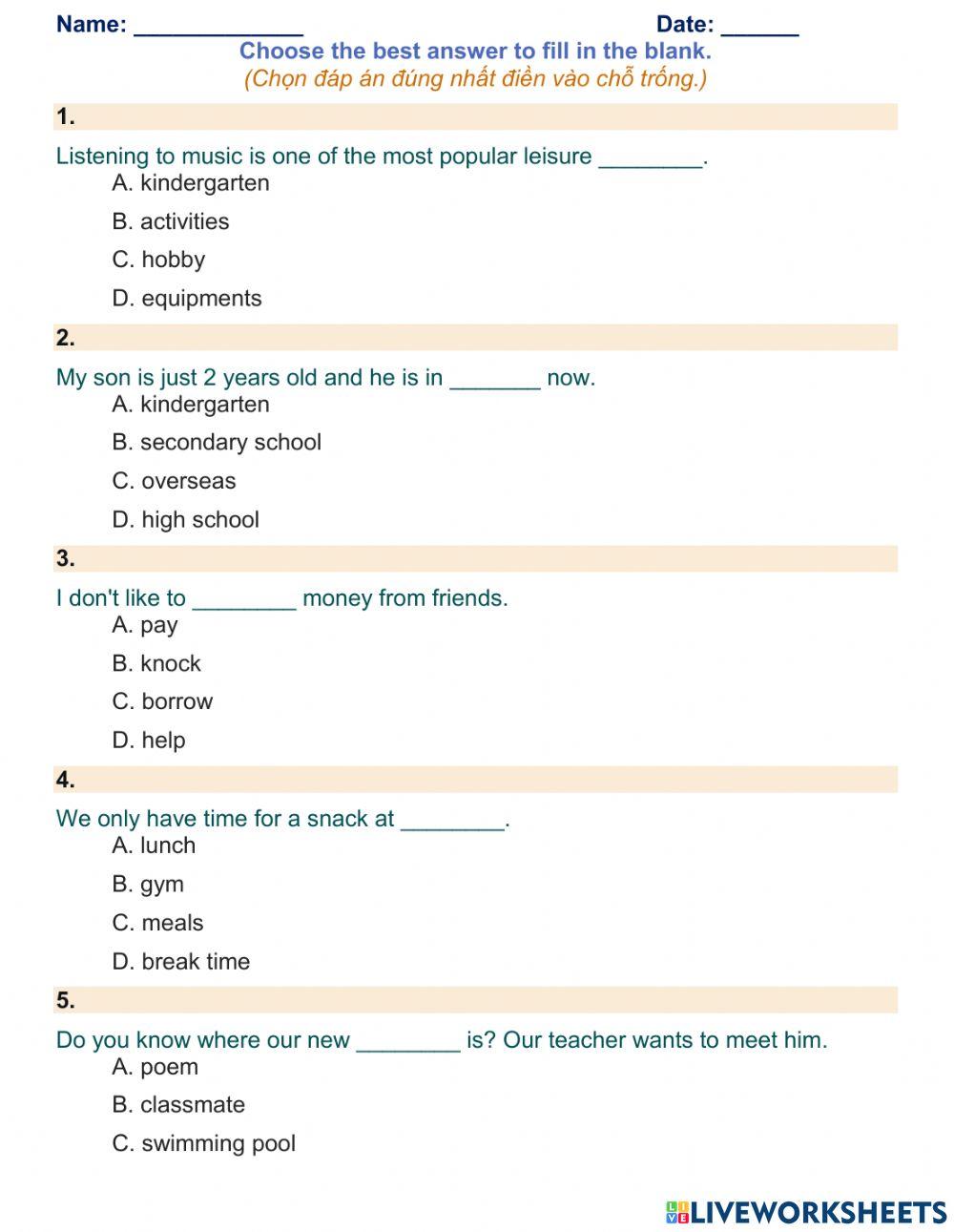 English 6 - unit 1 - vocabulary - reading 1