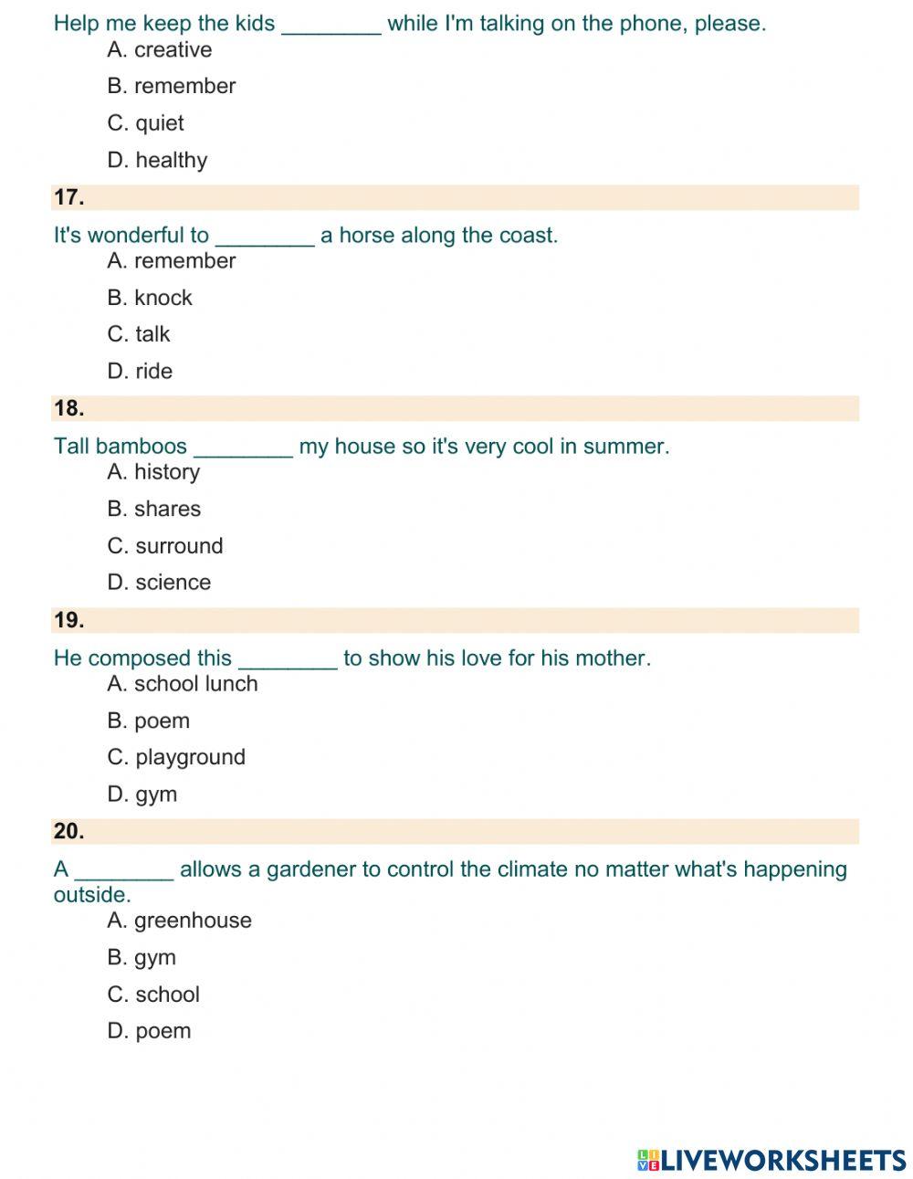 English 6 - unit 1 - vocabulary - reading 1