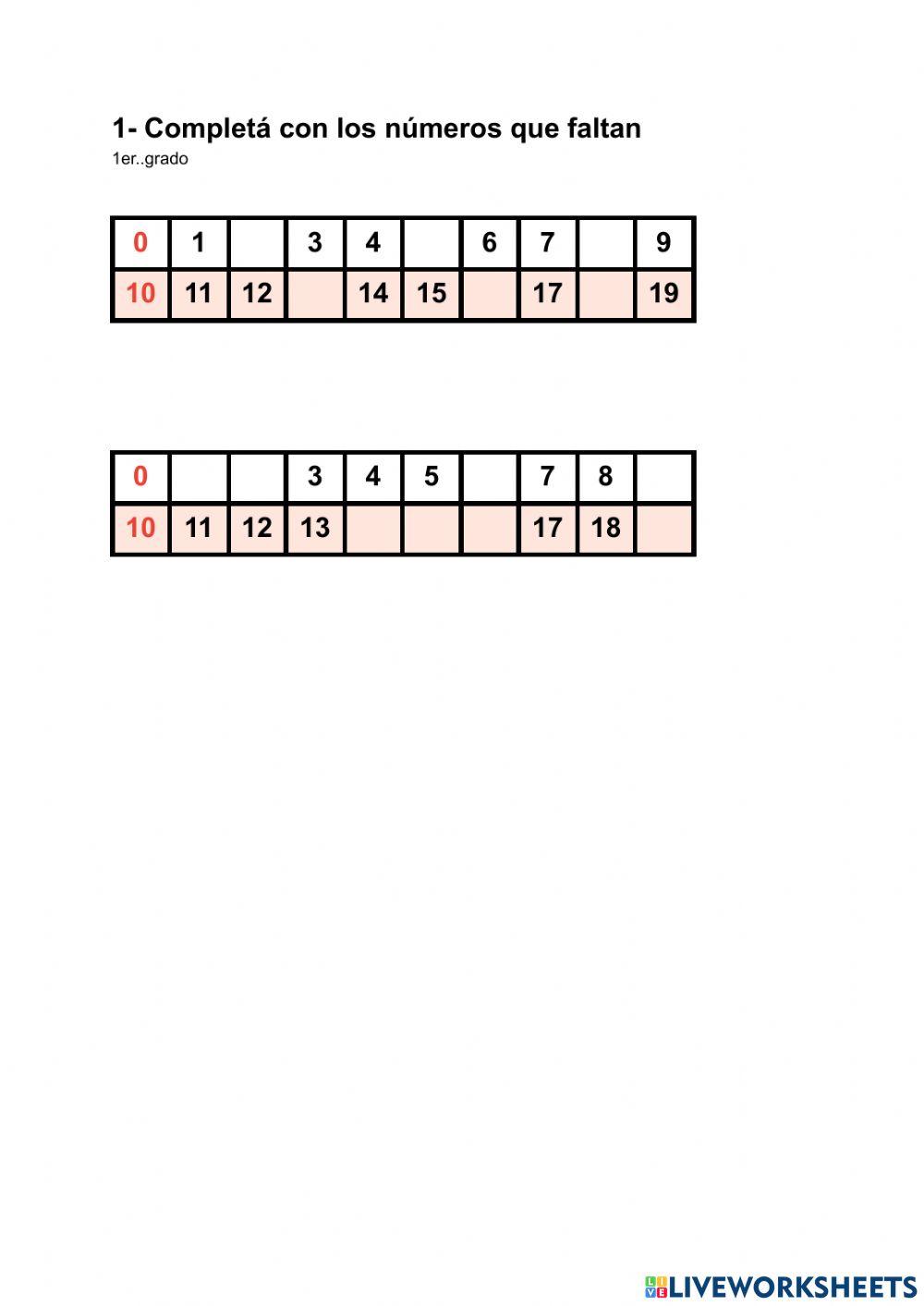 Castillo de los números hasta 19