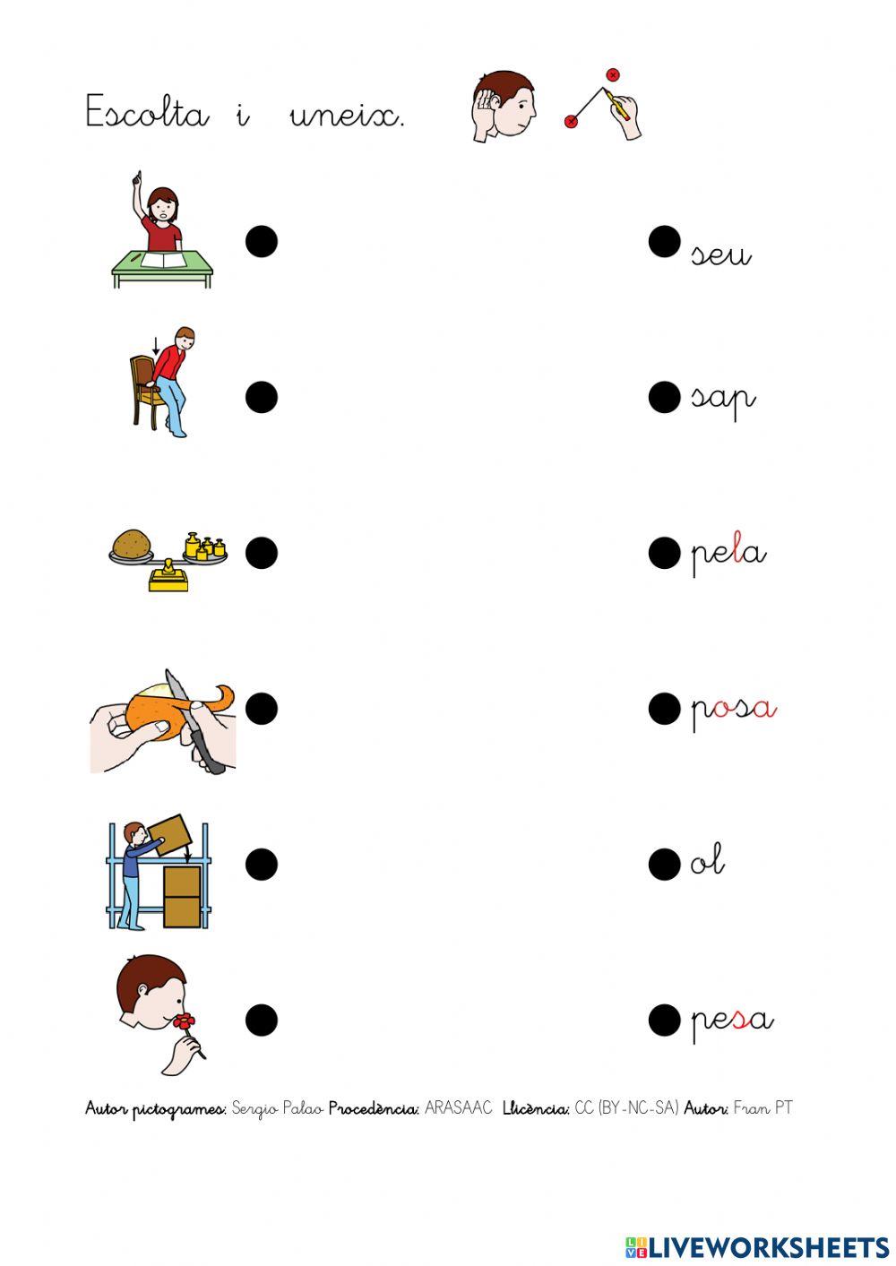 Llegir verbs amb p, l, s.