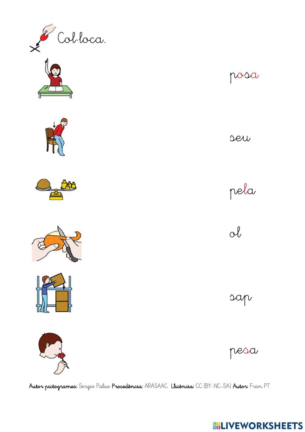 Llegir verbs amb p, l, s.