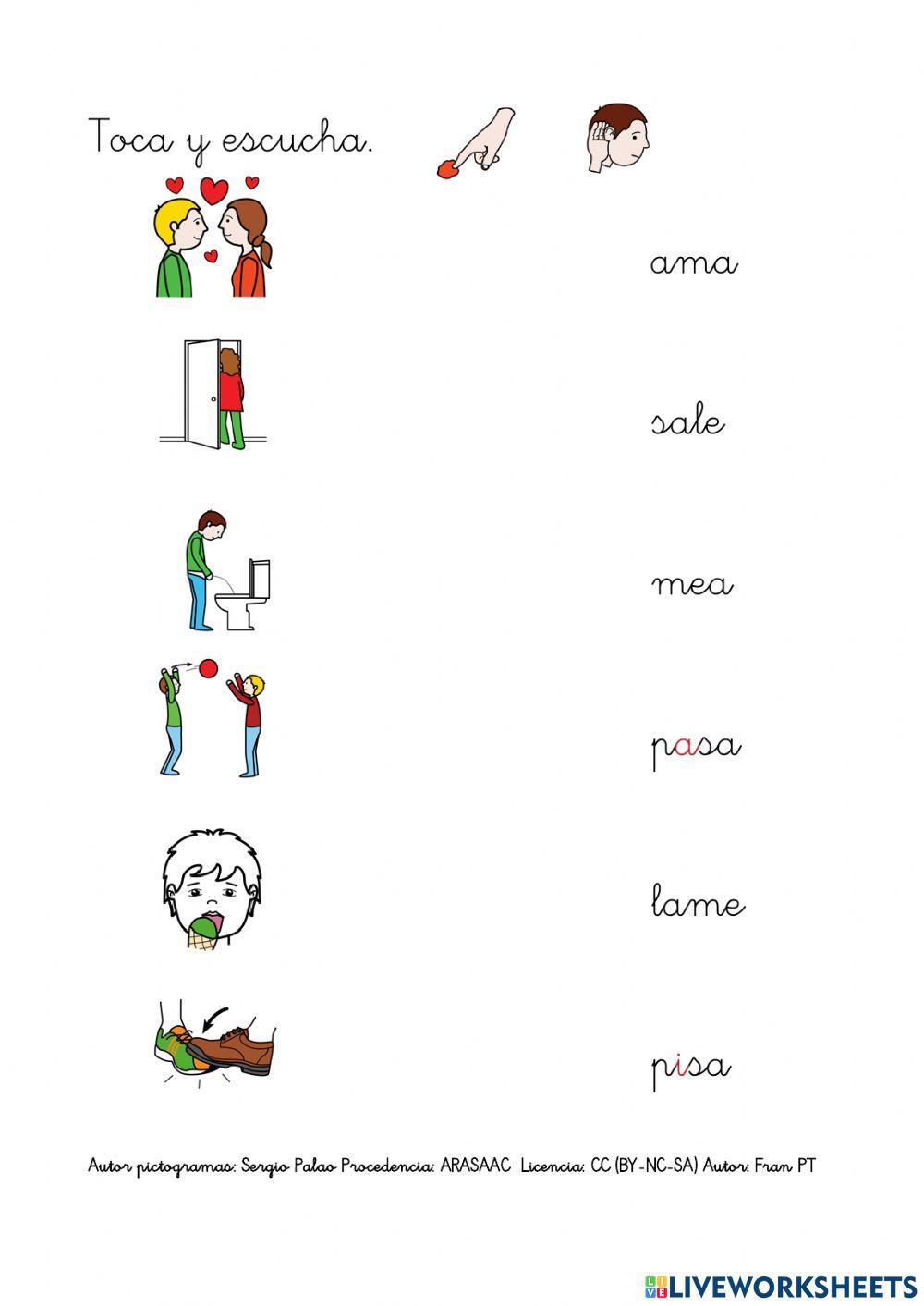 Leer verbos con p, l, s, m.