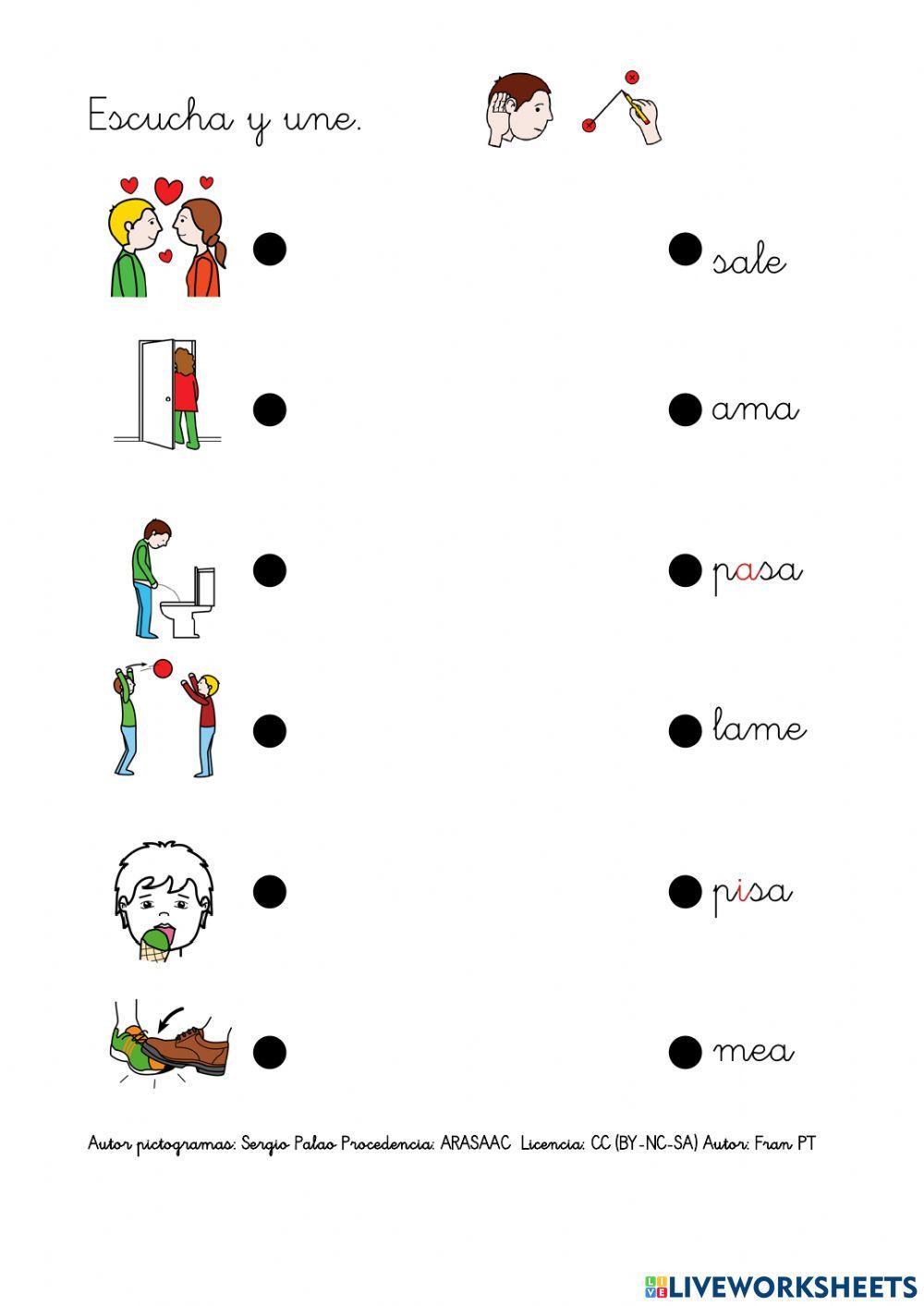 Leer verbos con p, l, s, m.
