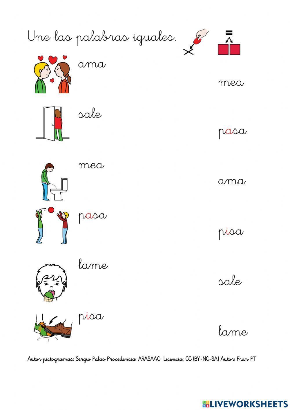 Leer verbos con p, l, s, m.