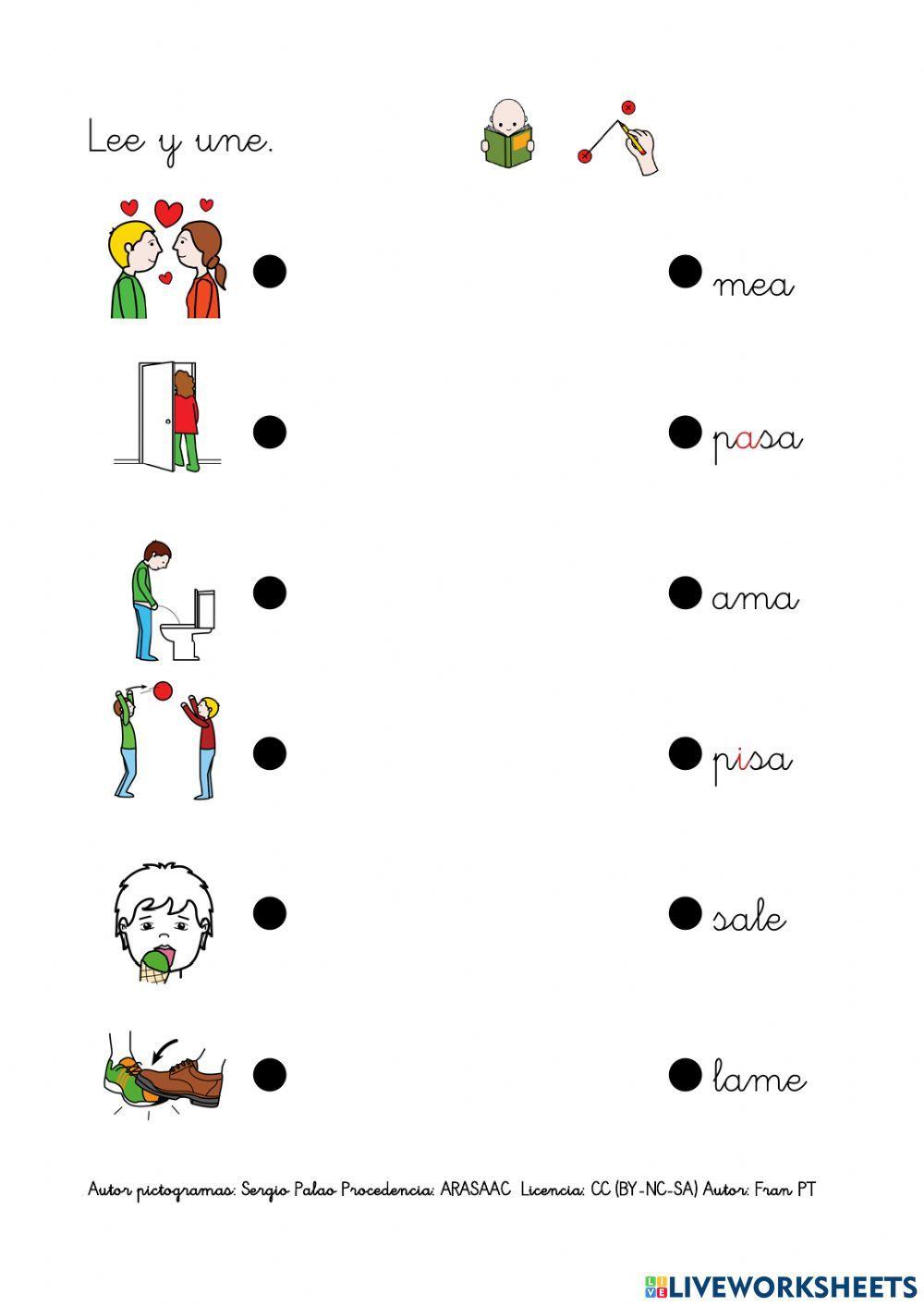 Leer verbos con p, l, s, m.