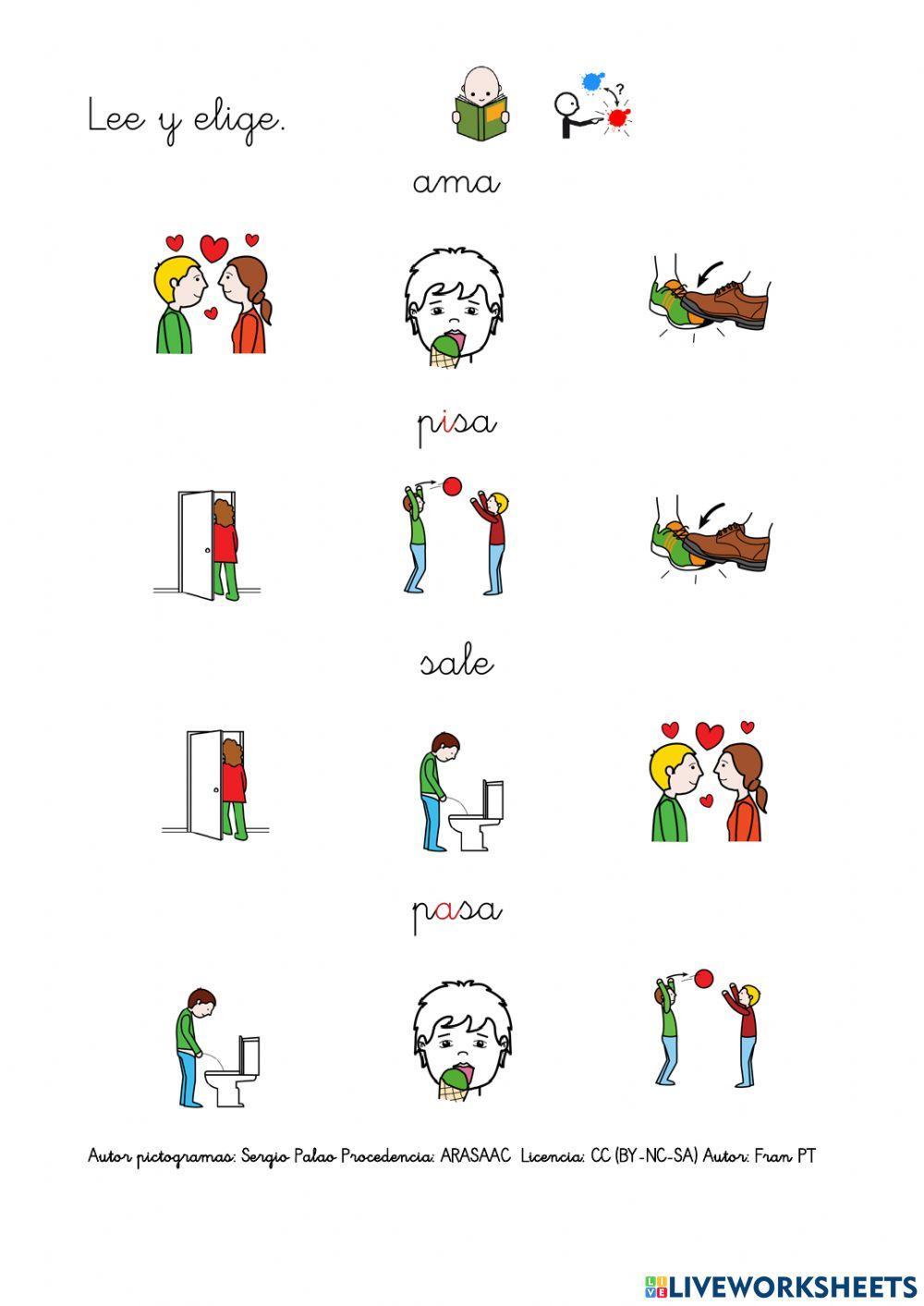 Leer verbos con p, l, s, m.