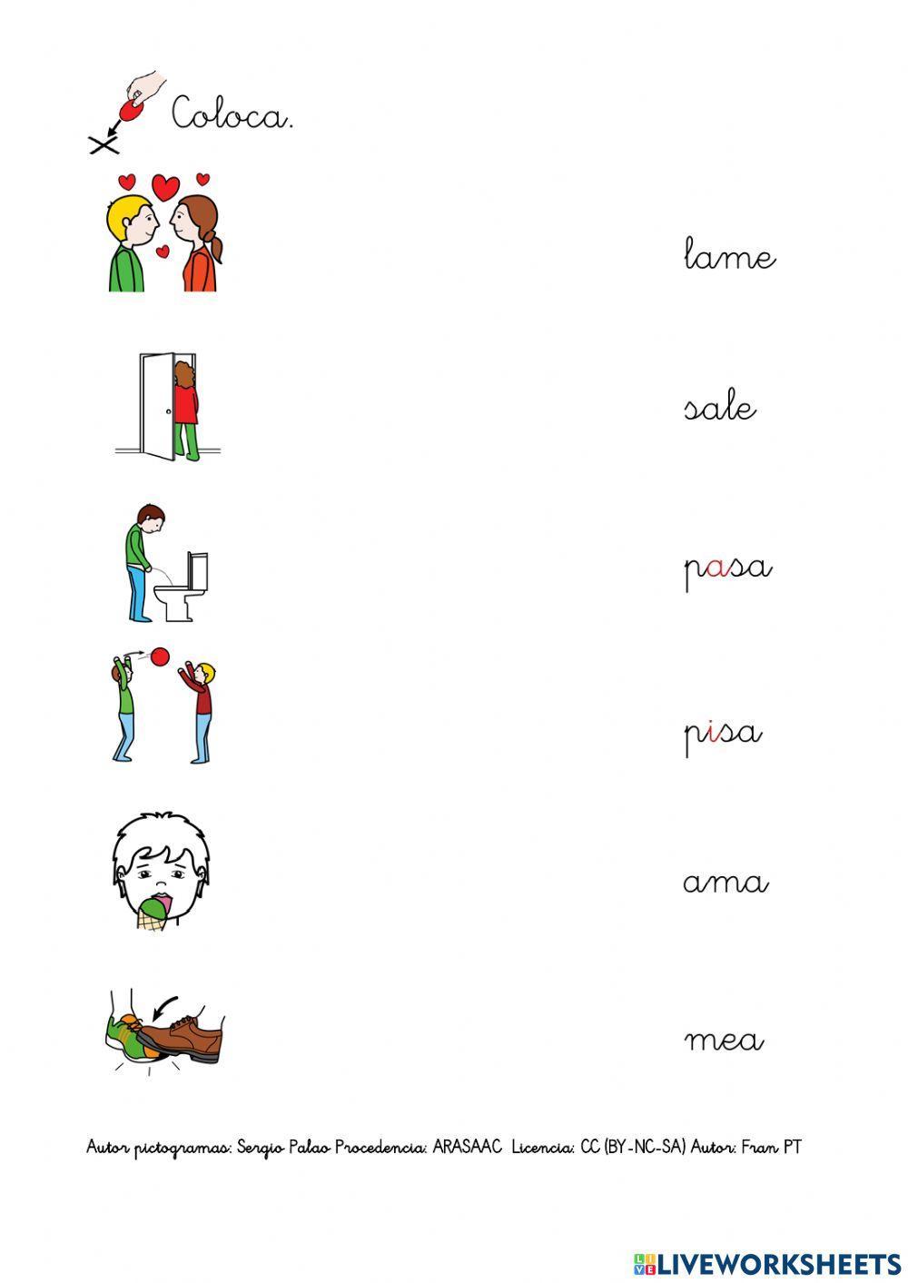 Leer verbos con p, l, s, m.