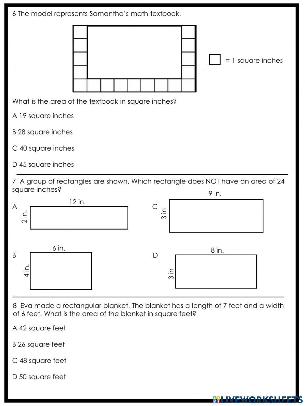 TEKS 3.6C Area of Squares and Rectangles Practice -2