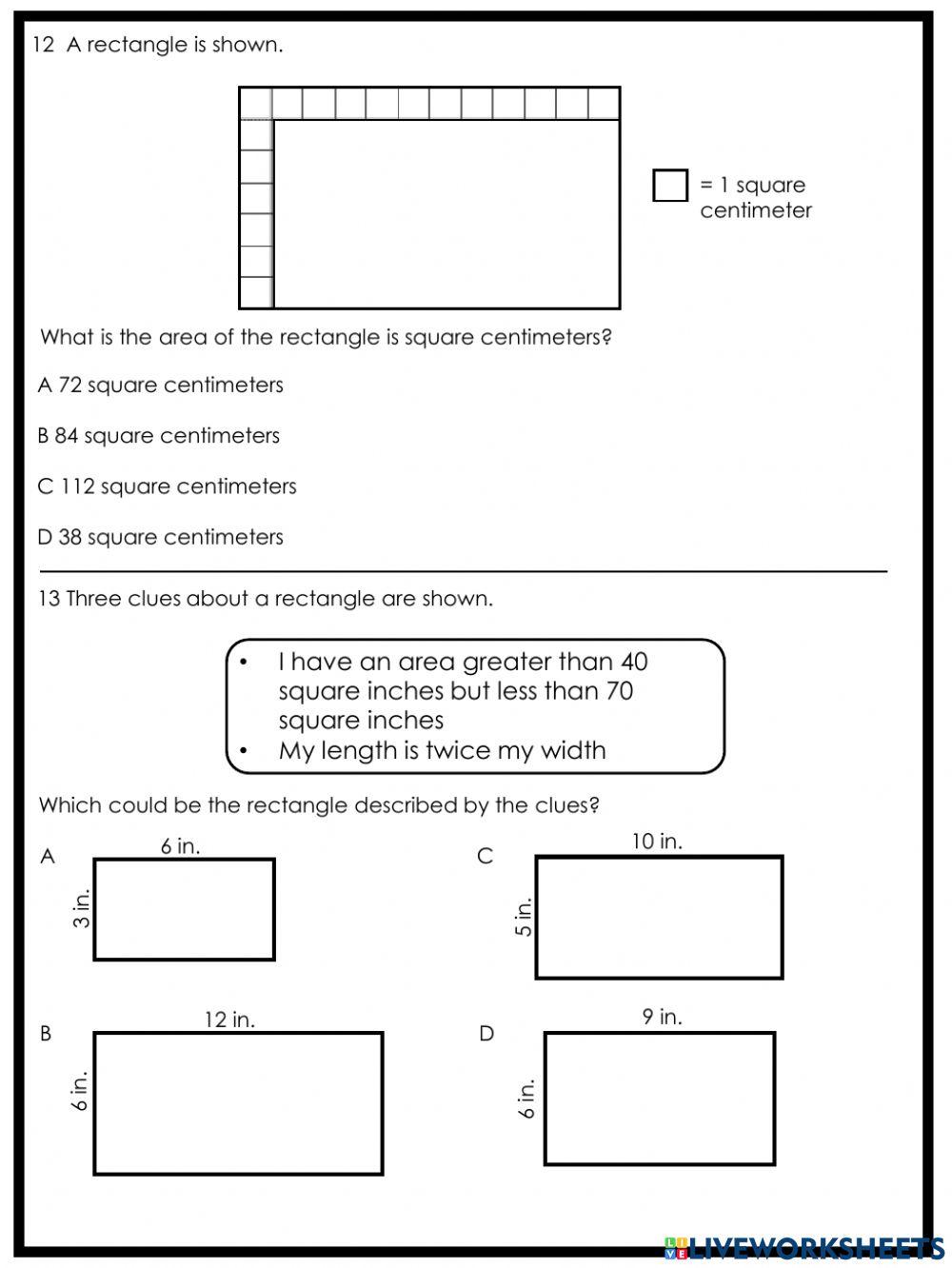 TEKS 3.6C Area of Squares and Rectangles Practice -2