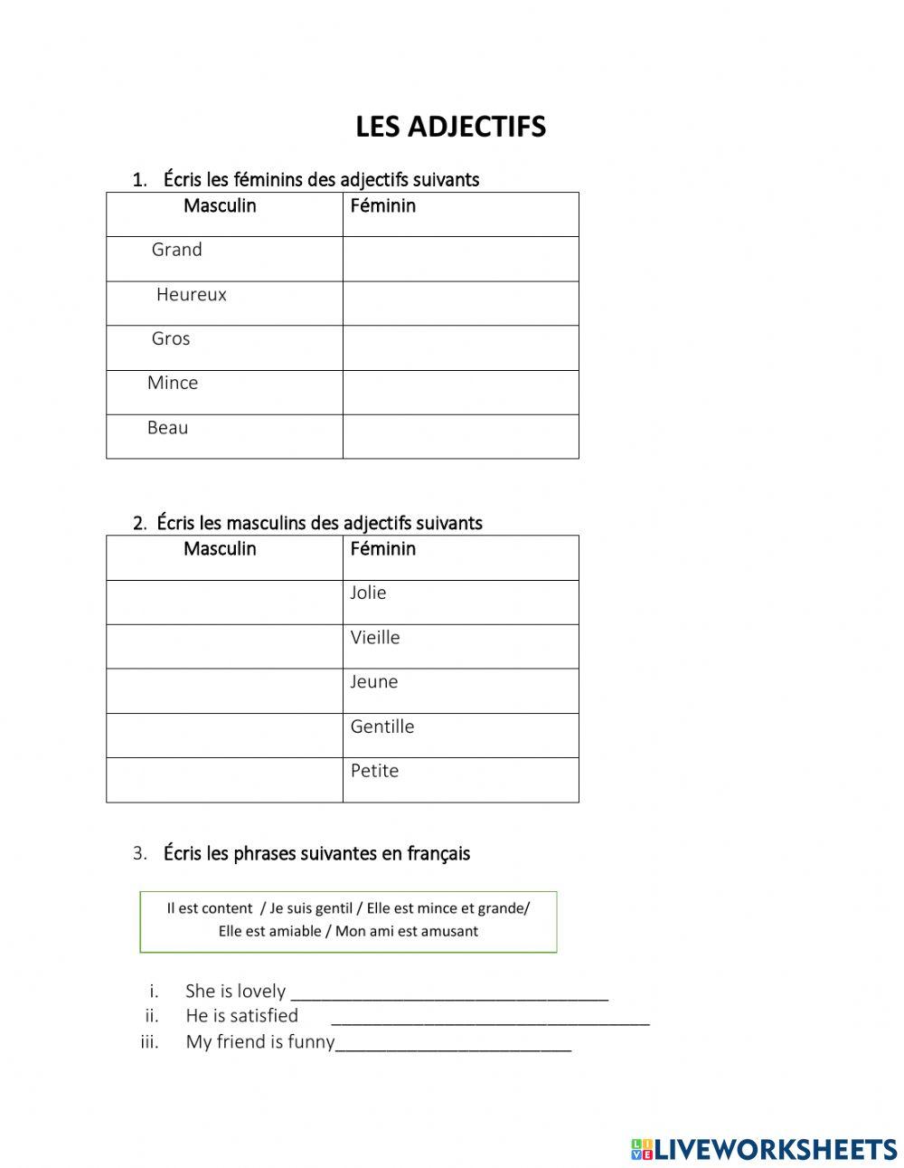 Les adjectifs descriptifs