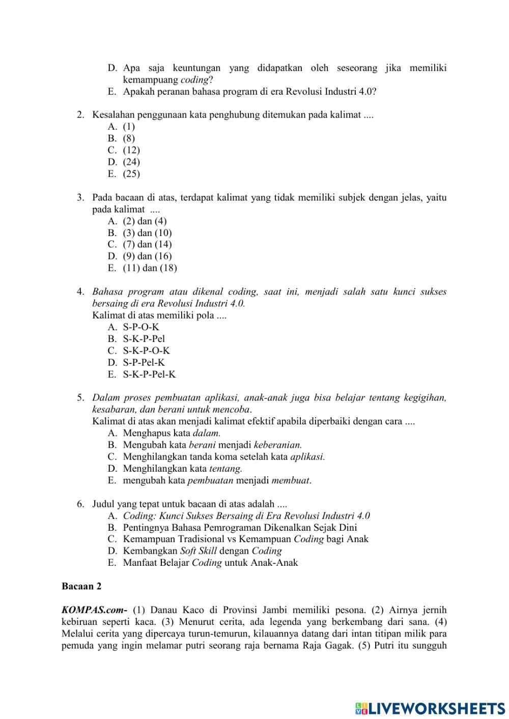 Soal Pemahaman Bacaan dan Menulis 7