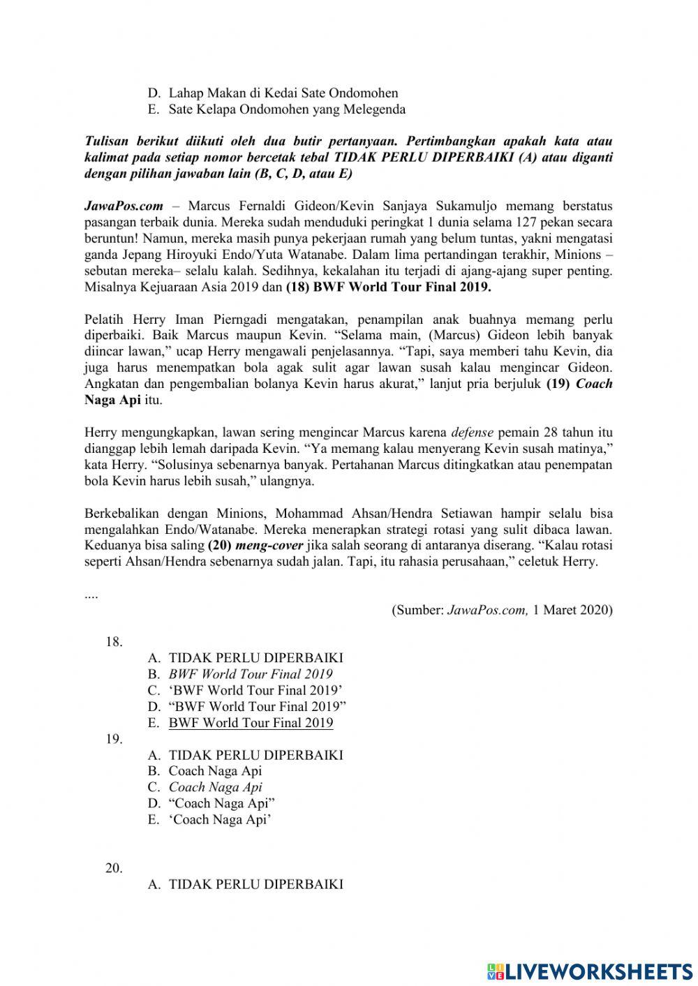 Soal Pemahaman Bacaan dan Menulis 7