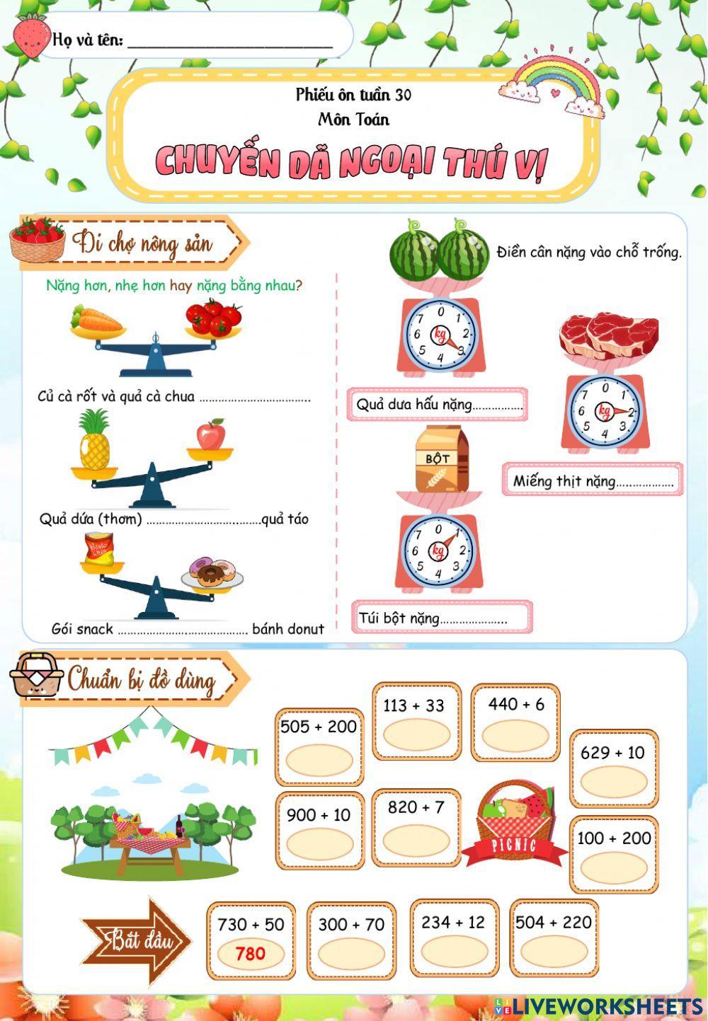 Lớp 2 - Toán - Tuần 30 - Đề 2