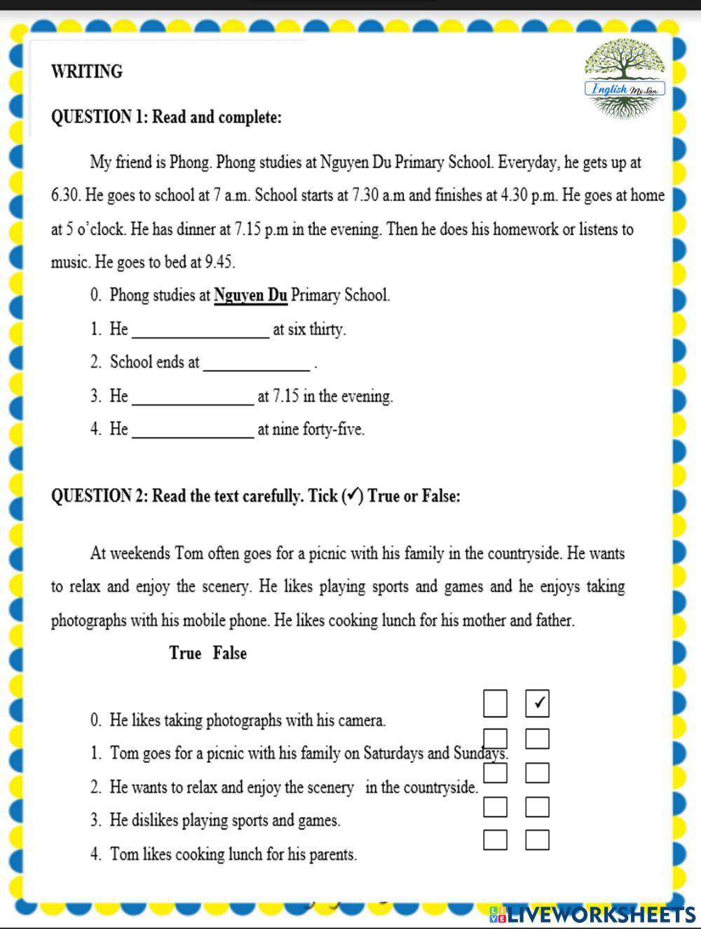 Final test term EL4: Writing cont (đề 2)