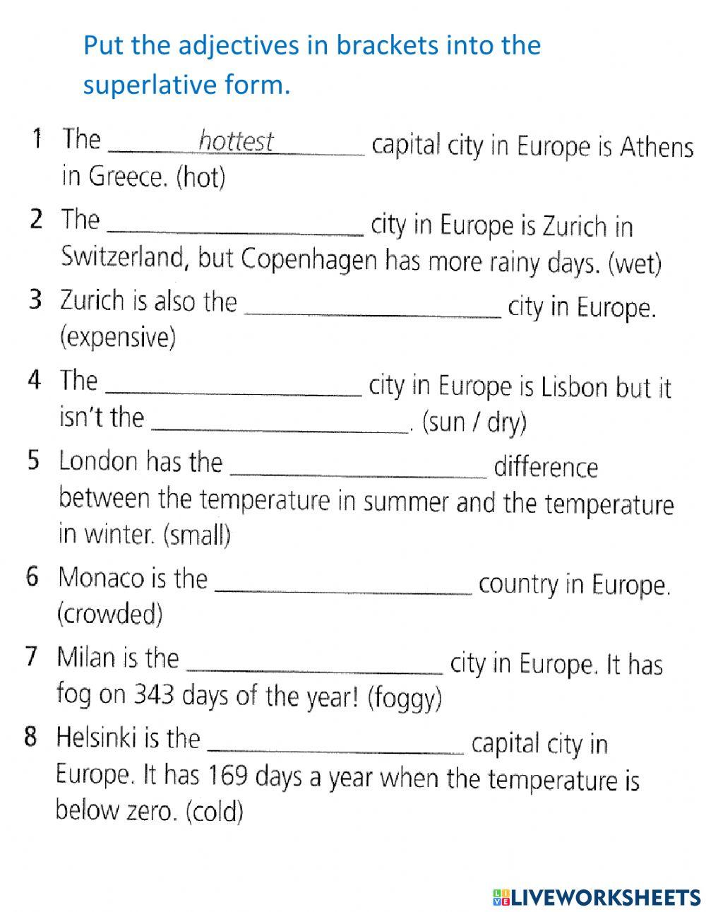 Superlative Adjectives Gap fillings