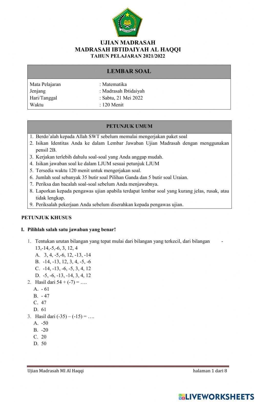 UM MATEMATIKA MI Al Haqqi