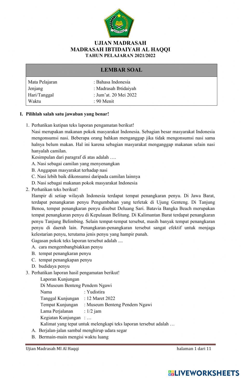 UM Bahasa Indonesia MI Al Haqqi