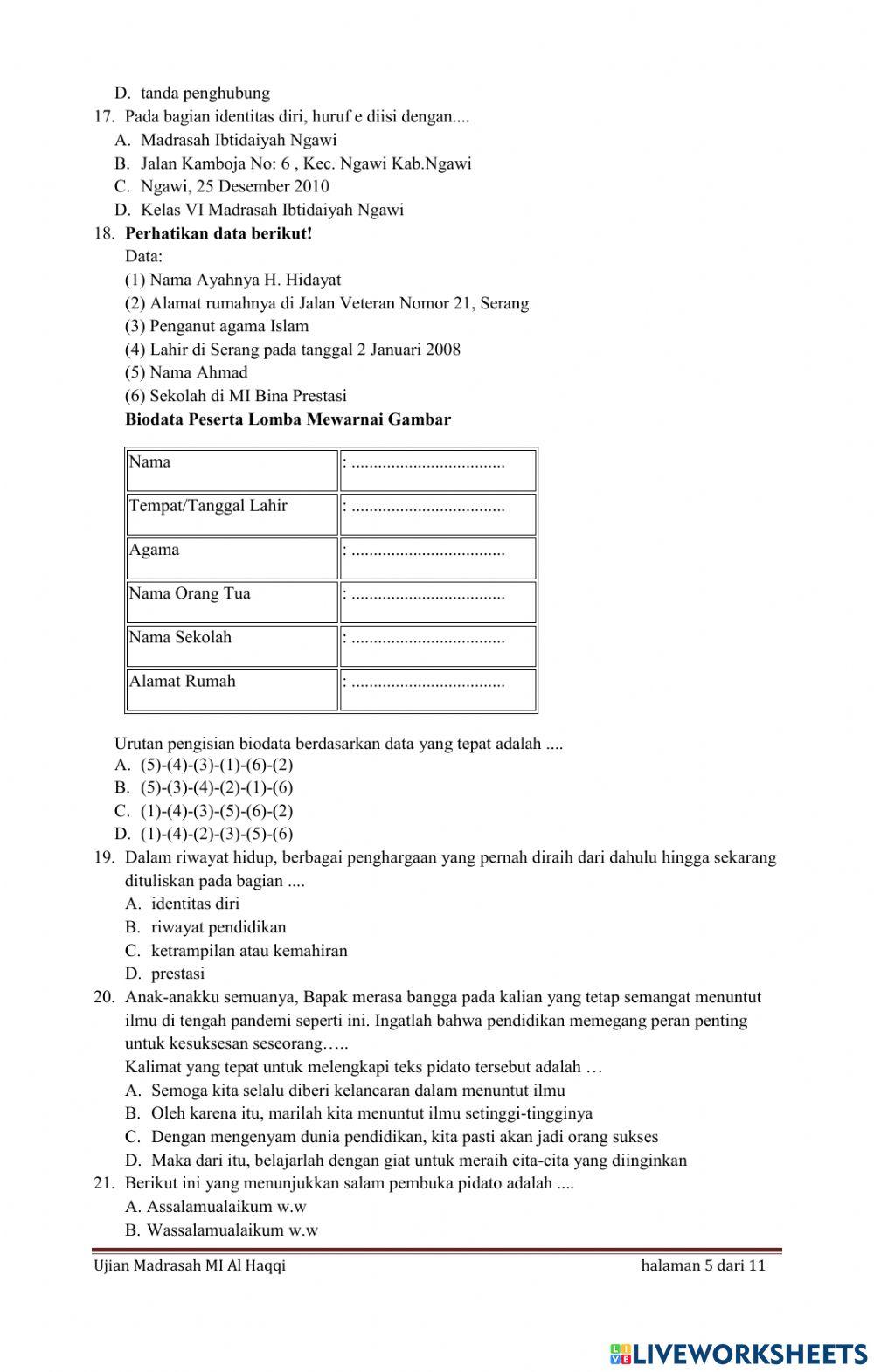 UM Bahasa Indonesia MI Al Haqqi