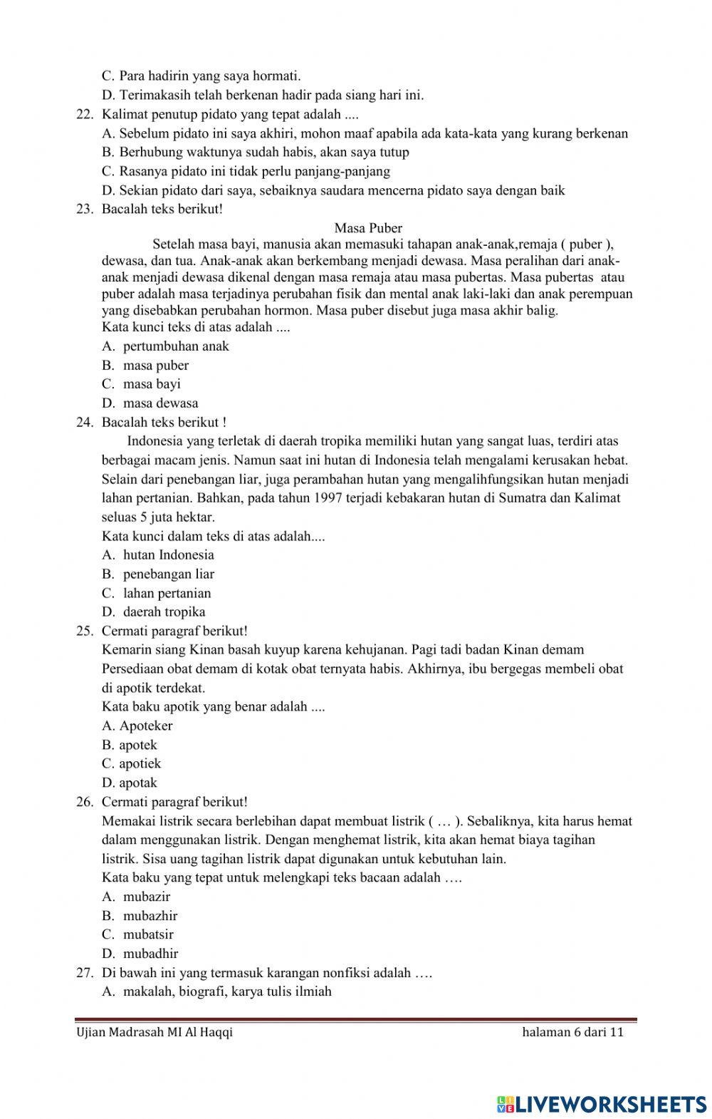 UM Bahasa Indonesia MI Al Haqqi