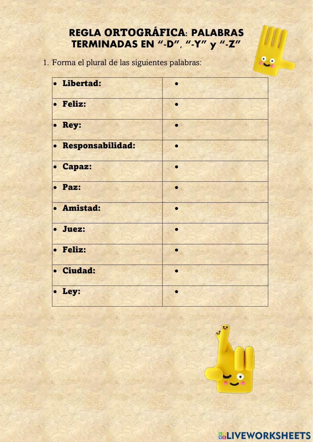 REGLA ORTOGRÁFICA: PALABRAS TERMINADAS EN “-D”, “-Y” y “-Z”