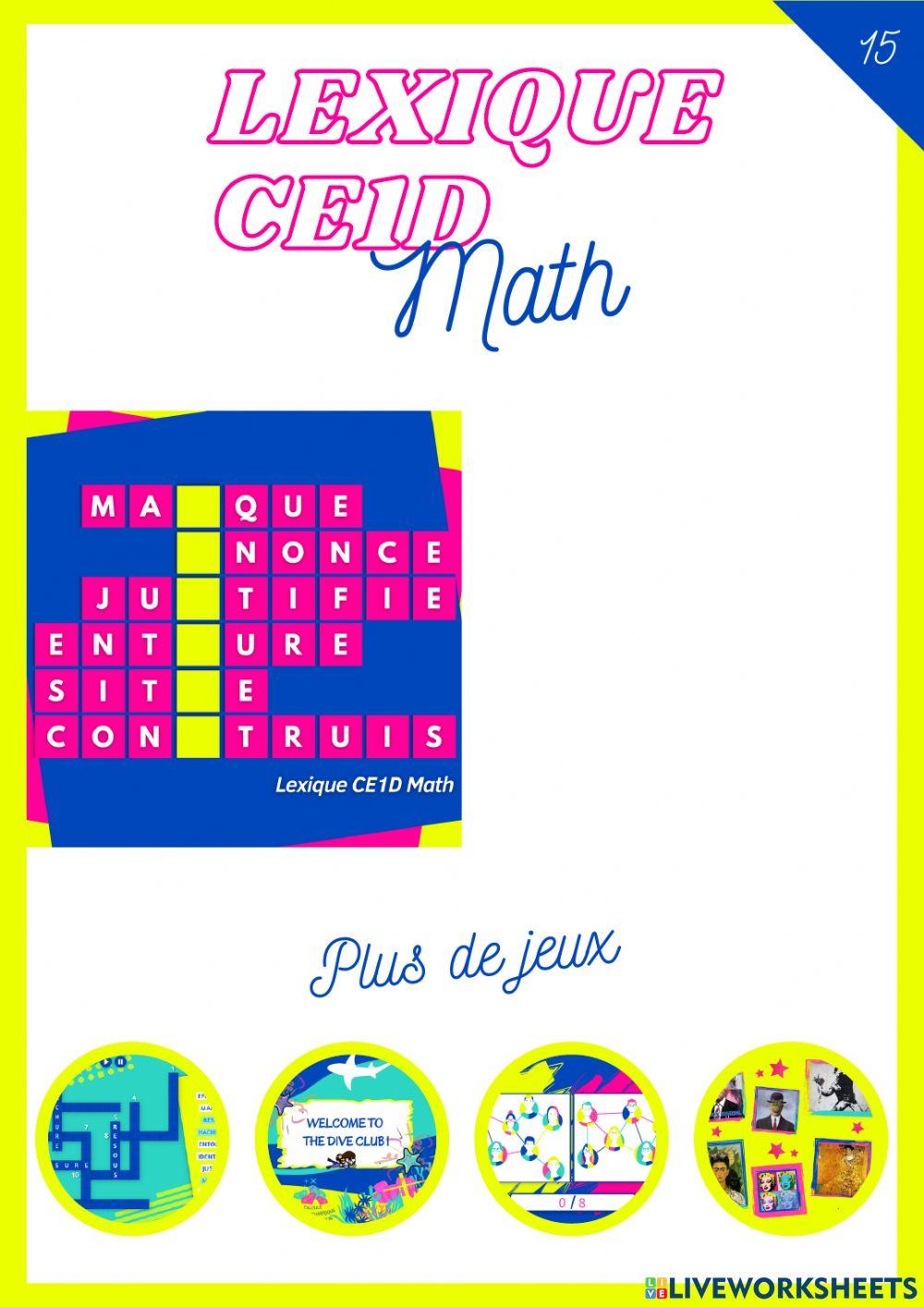 Lexique CE1D Math - Jeux - Partie 2