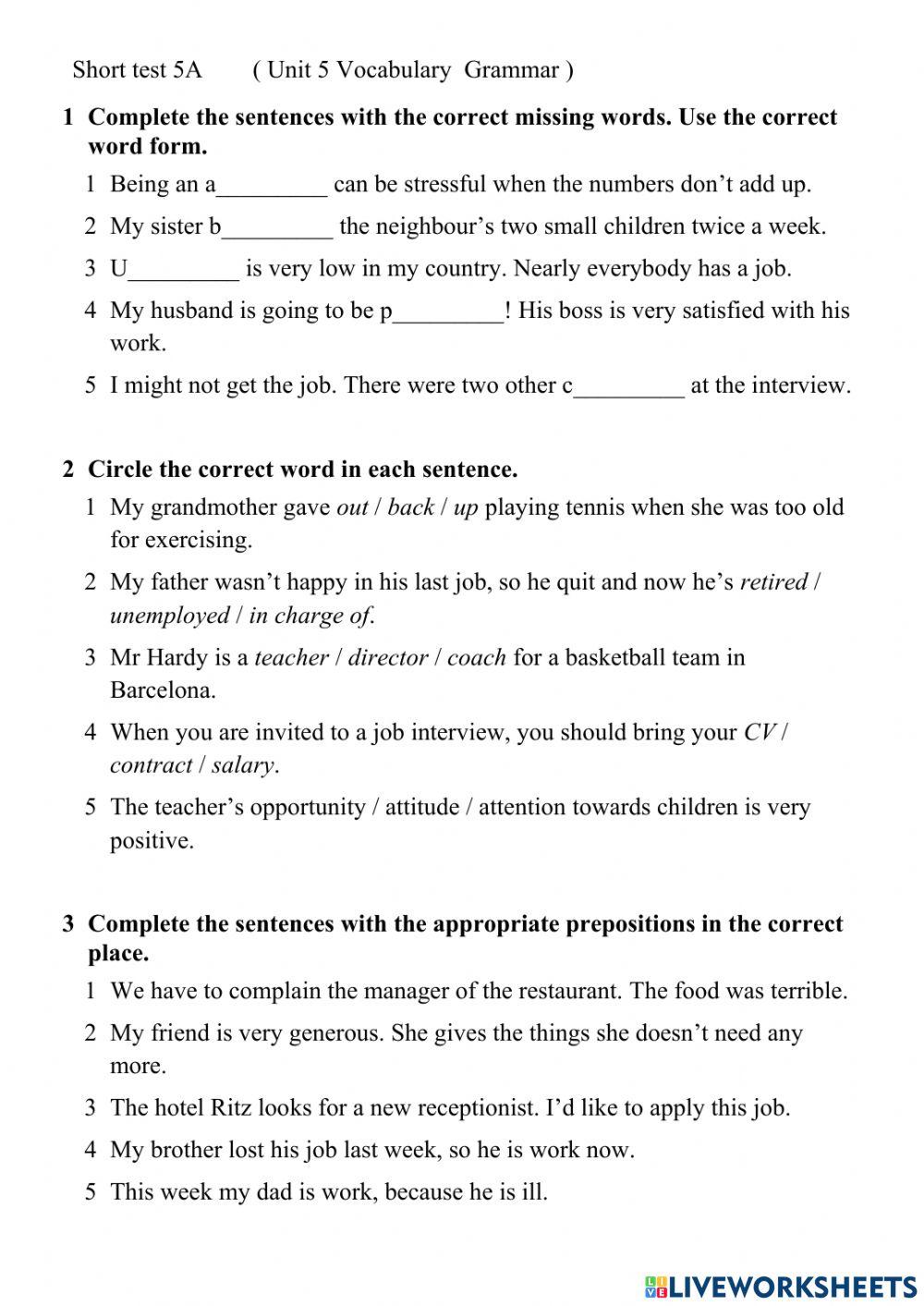 Unit 5 Work.Oxford Exam Trainers B1