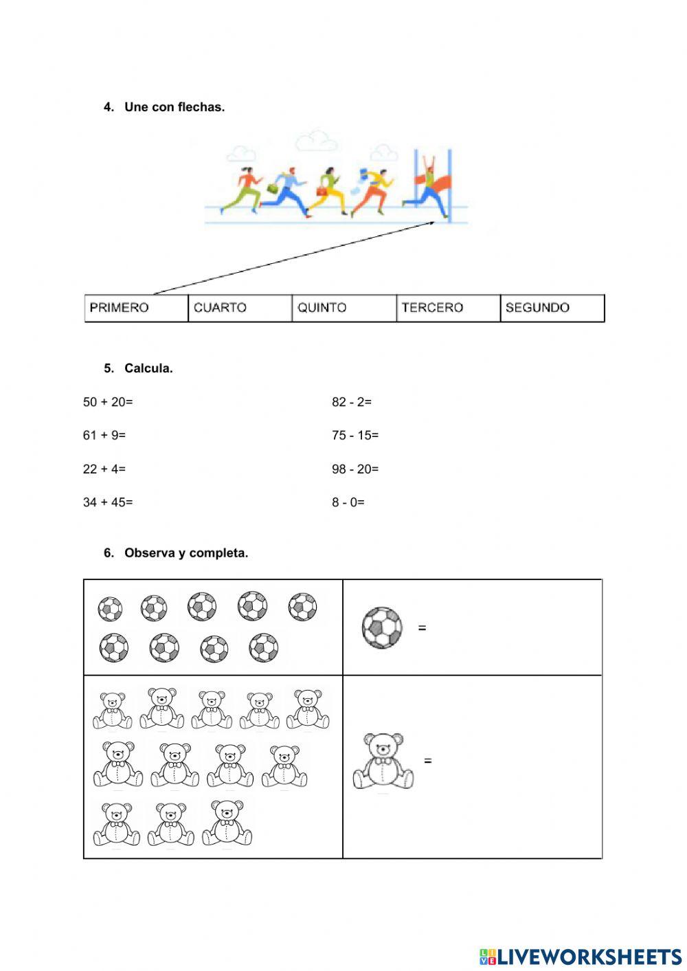 Repaso matemáticas 1º de Primaria