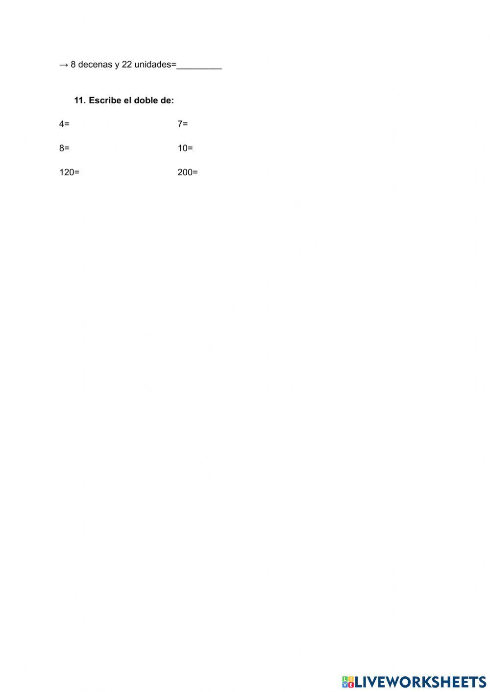 Repaso matemáticas 1º de Primaria