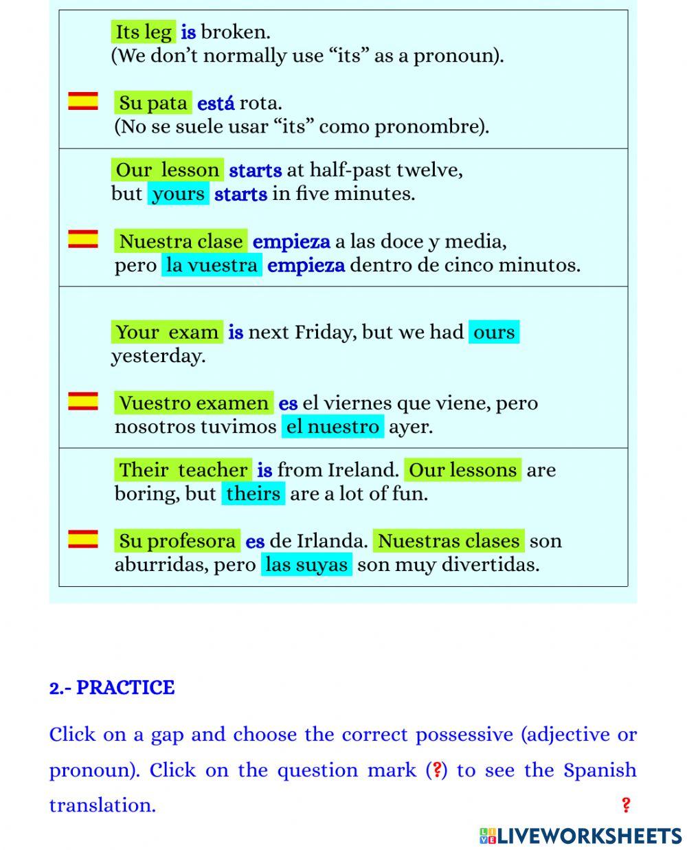 Possessives (in Spanish) Possessives (in Spanish)