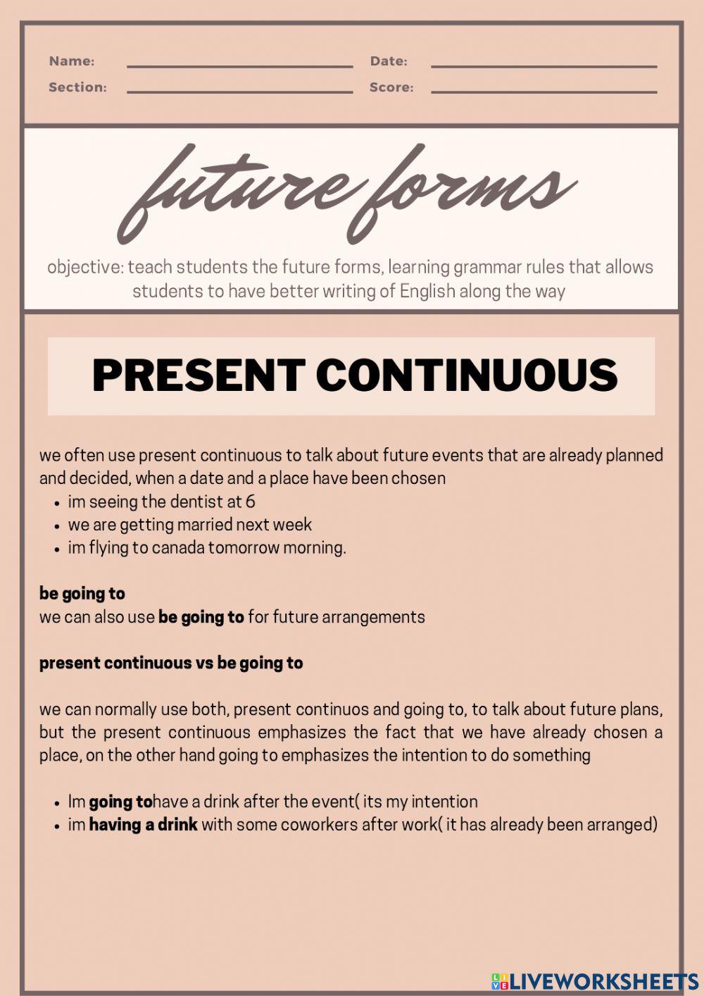 Future and present continuous