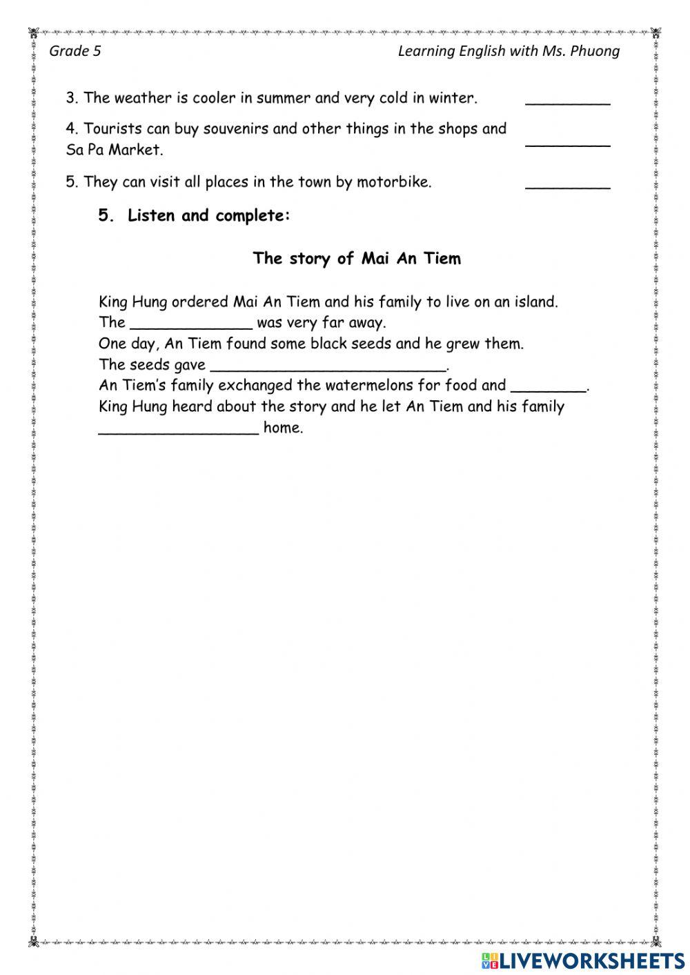 English 5- The 2nd term test