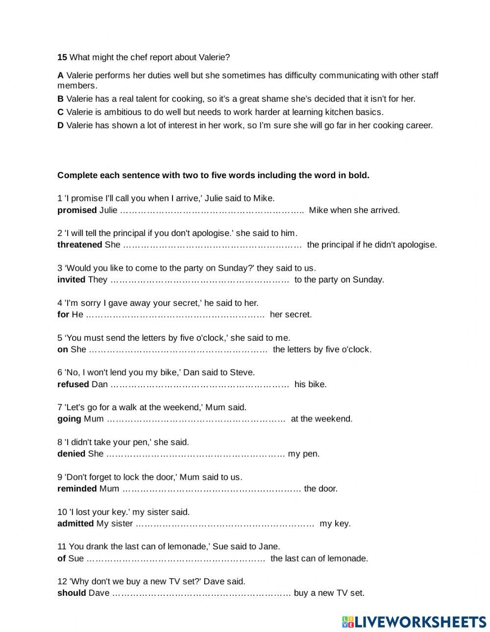 Reading and Sentence transformation