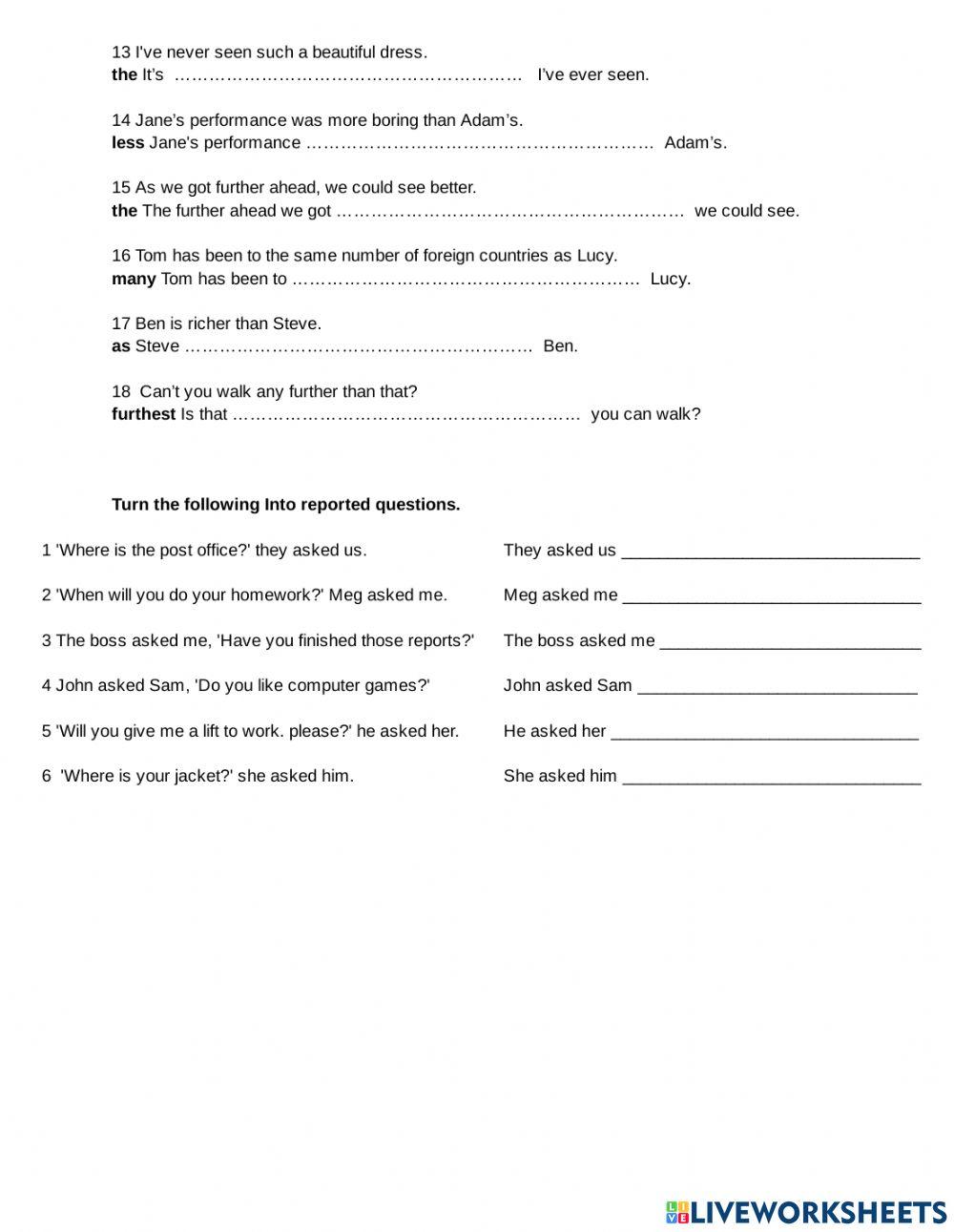 Reading and Sentence transformation