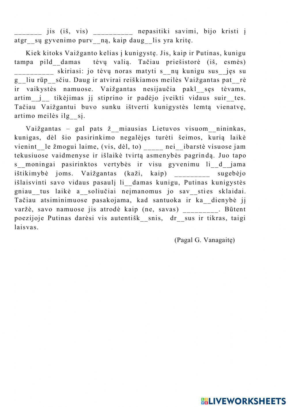 Kompleksinės užduotys (Vaižgantas, Putinas)