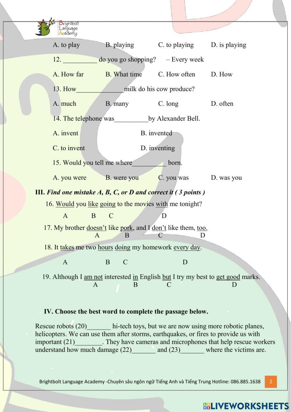 Đề ôn thi vào lớp 6