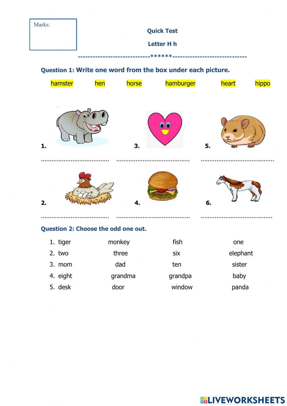 Quick Test - Letter Hh